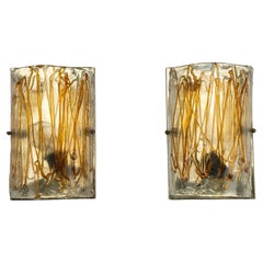 Pareja de apliques de cristal de Murano grueso firmados por La Murrina. Italia, años setenta.