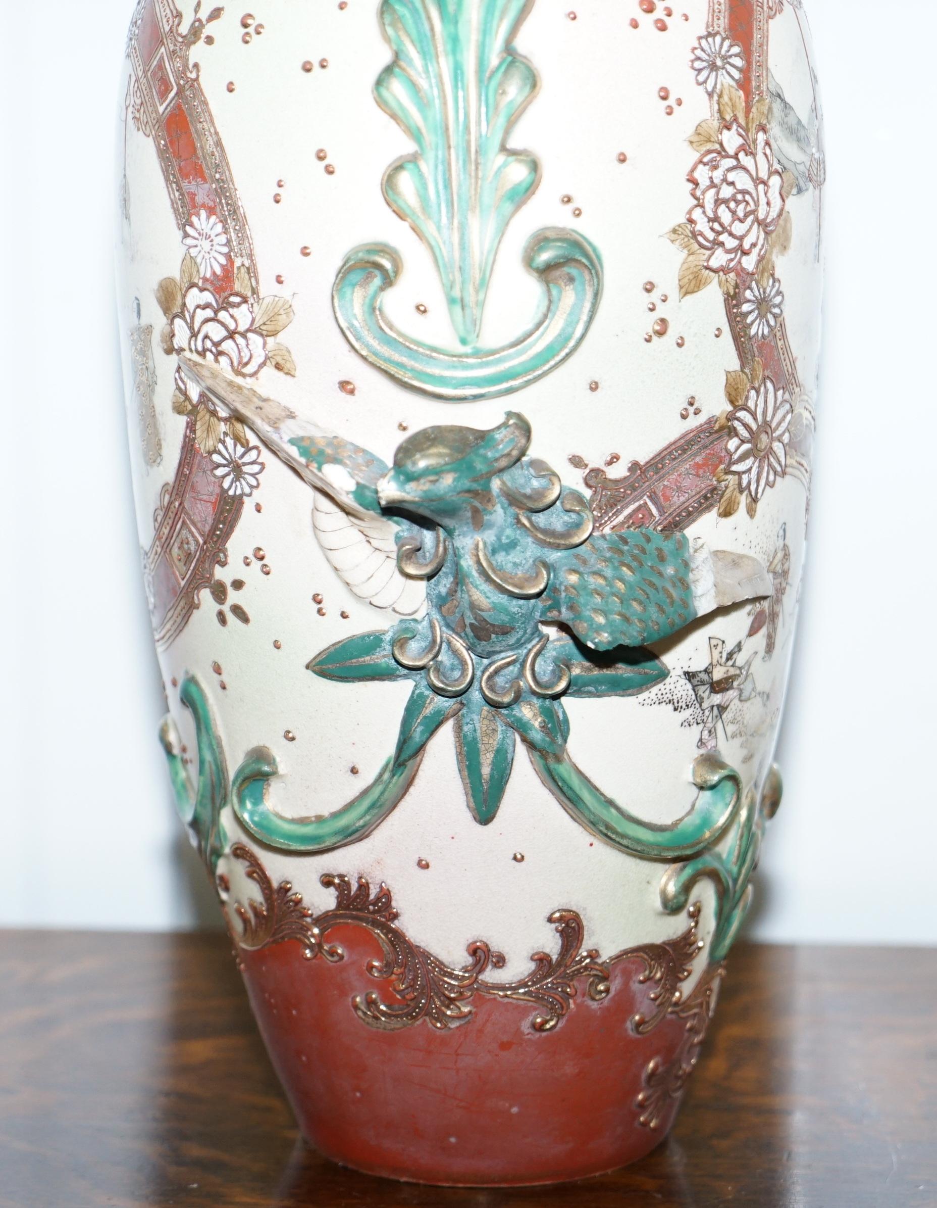 Chinese Export Pair of Signed Large Early 19th Century Chinese Vases Ornate Designs For Sale