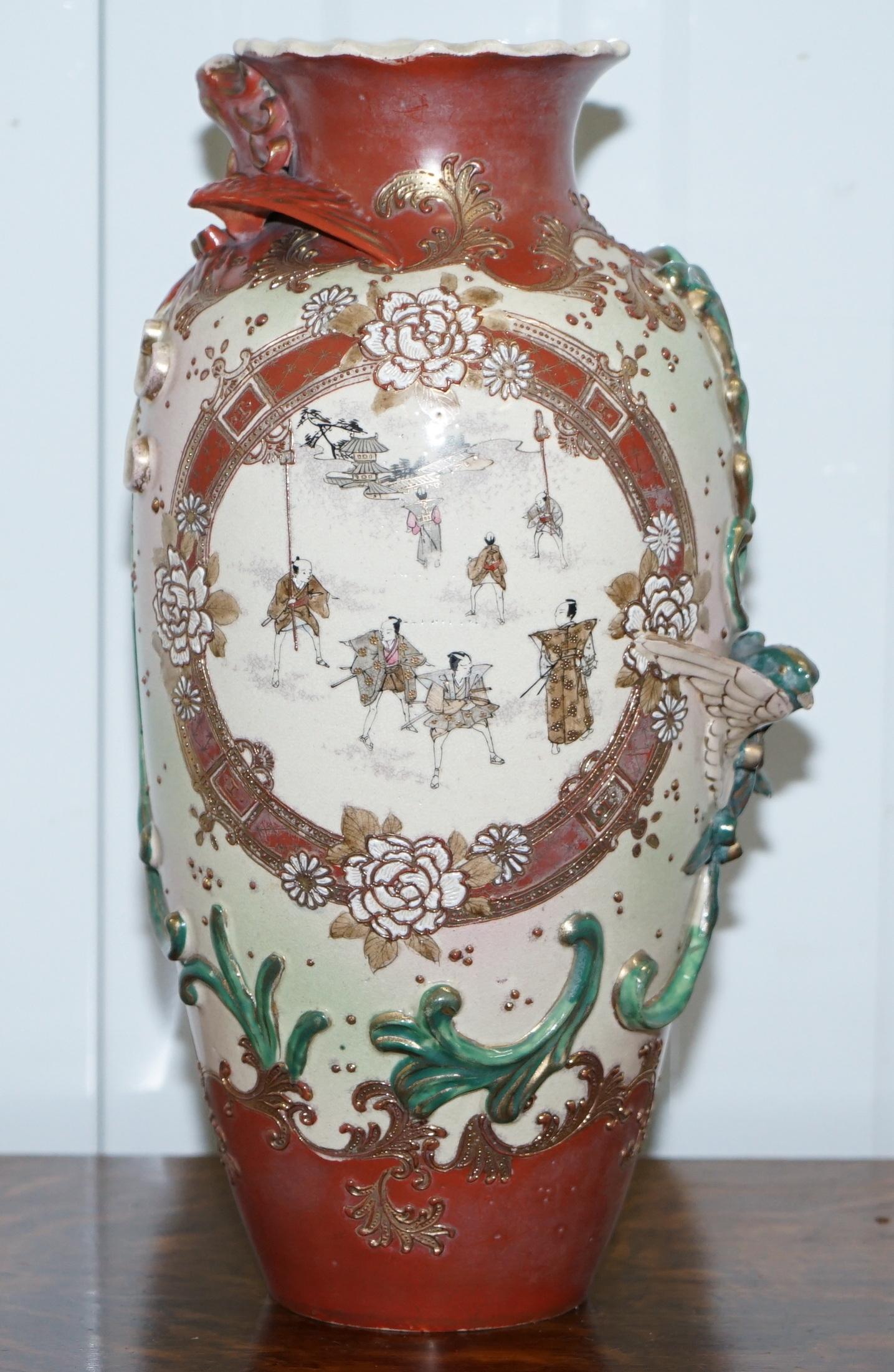 Hand-Crafted Pair of Signed Large Early 19th Century Chinese Vases Ornate Designs For Sale