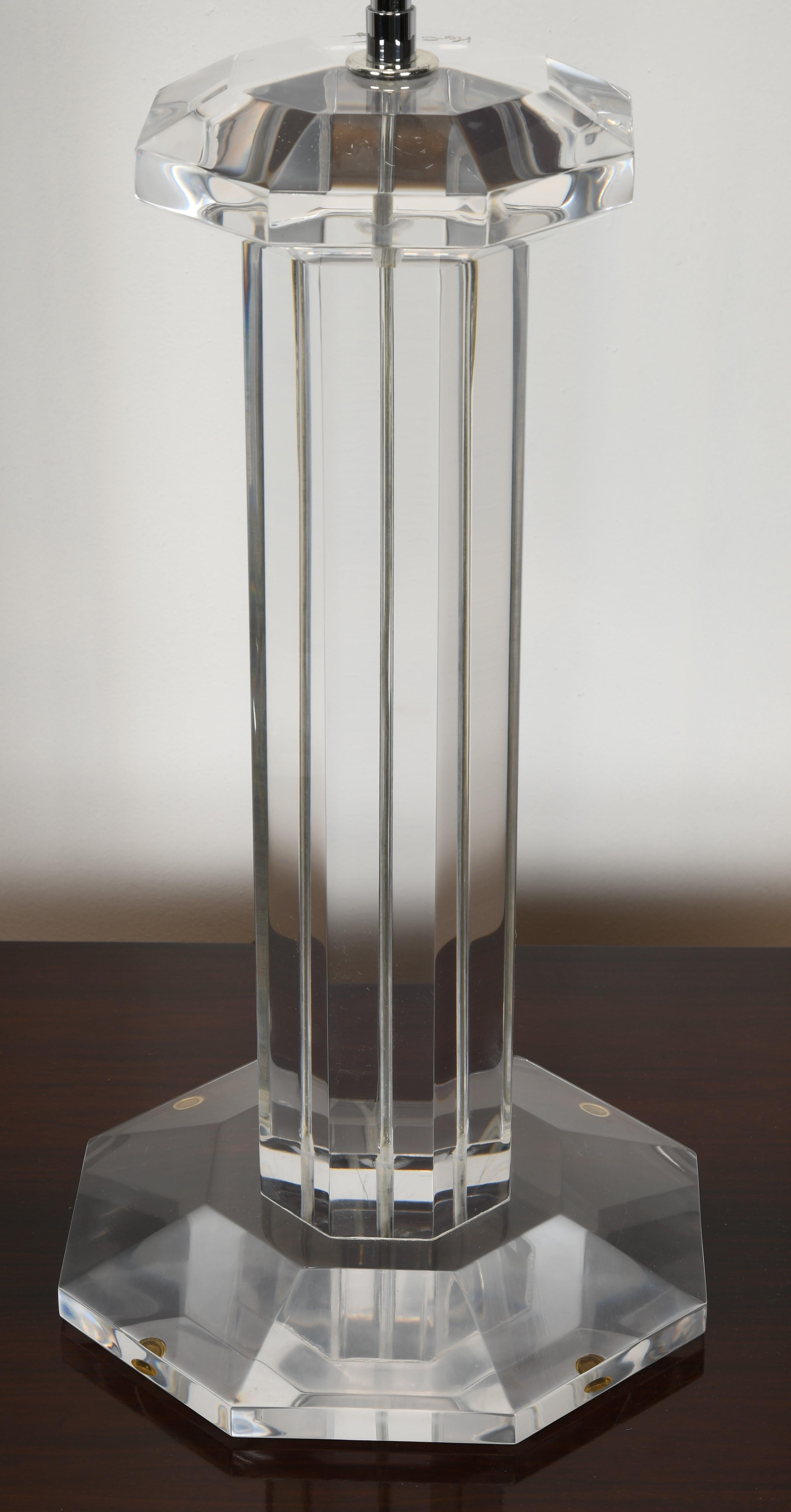 Chrome Pair of Signed Lucite Table Lamps by Karl Springer, 1980s