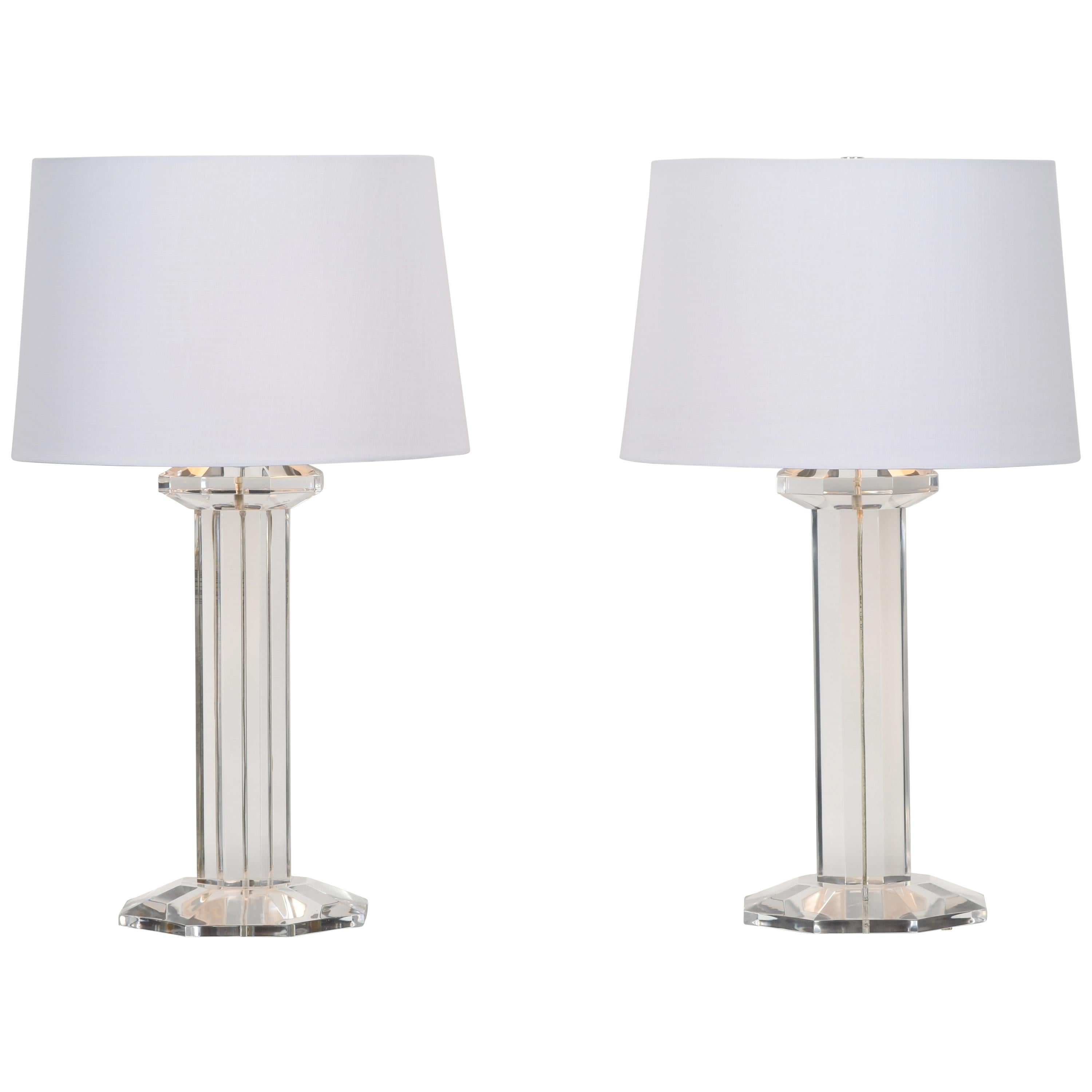 Pair of Signed Lucite Table Lamps by Karl Springer, 1980s