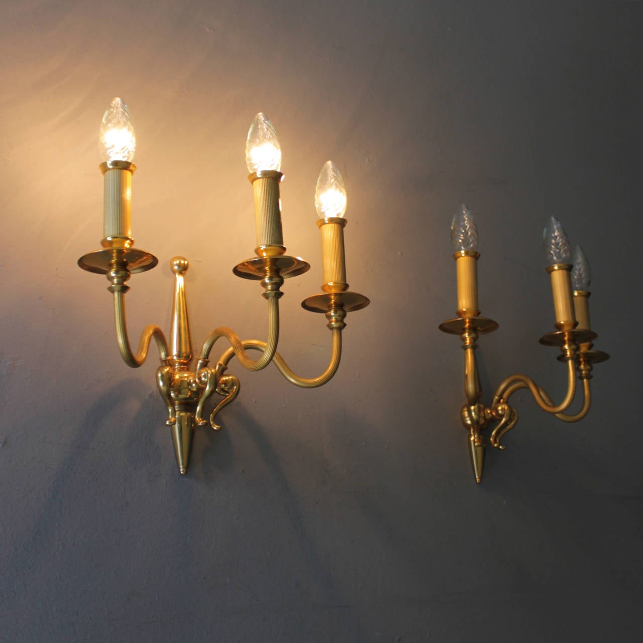 Pair of Signed Lumi Milano Gold-Plated Sconces For Sale 2