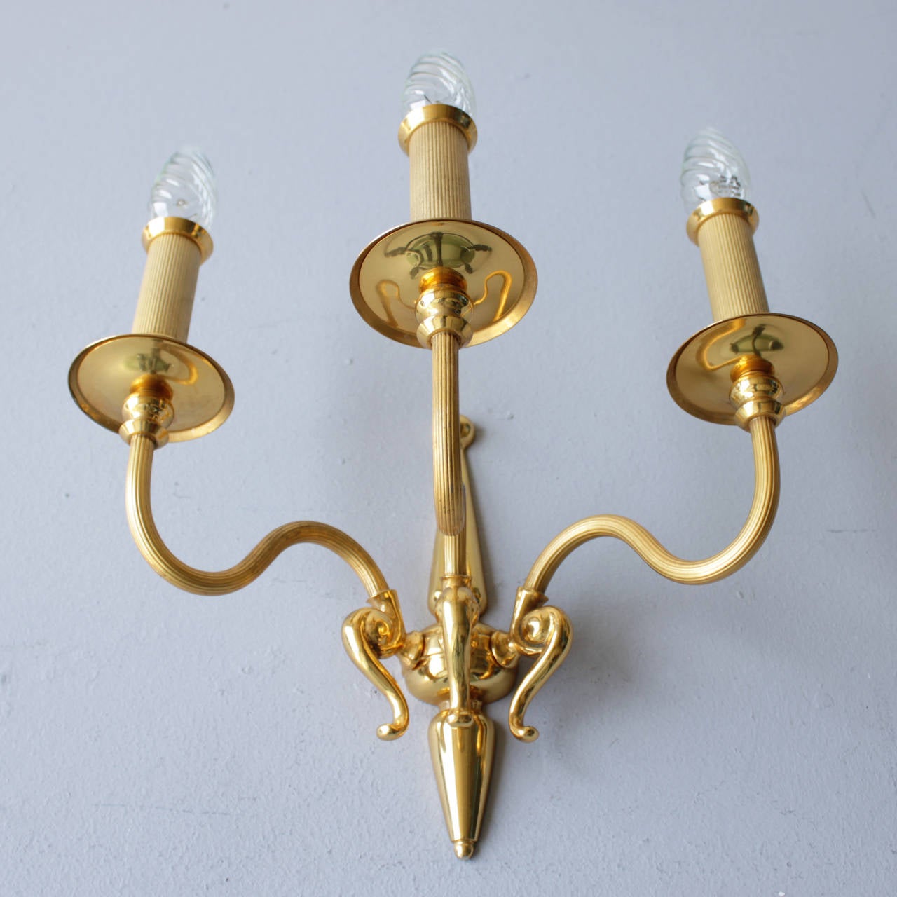 Pair of Signed Lumi Milano Gold-Plated Sconces For Sale 4
