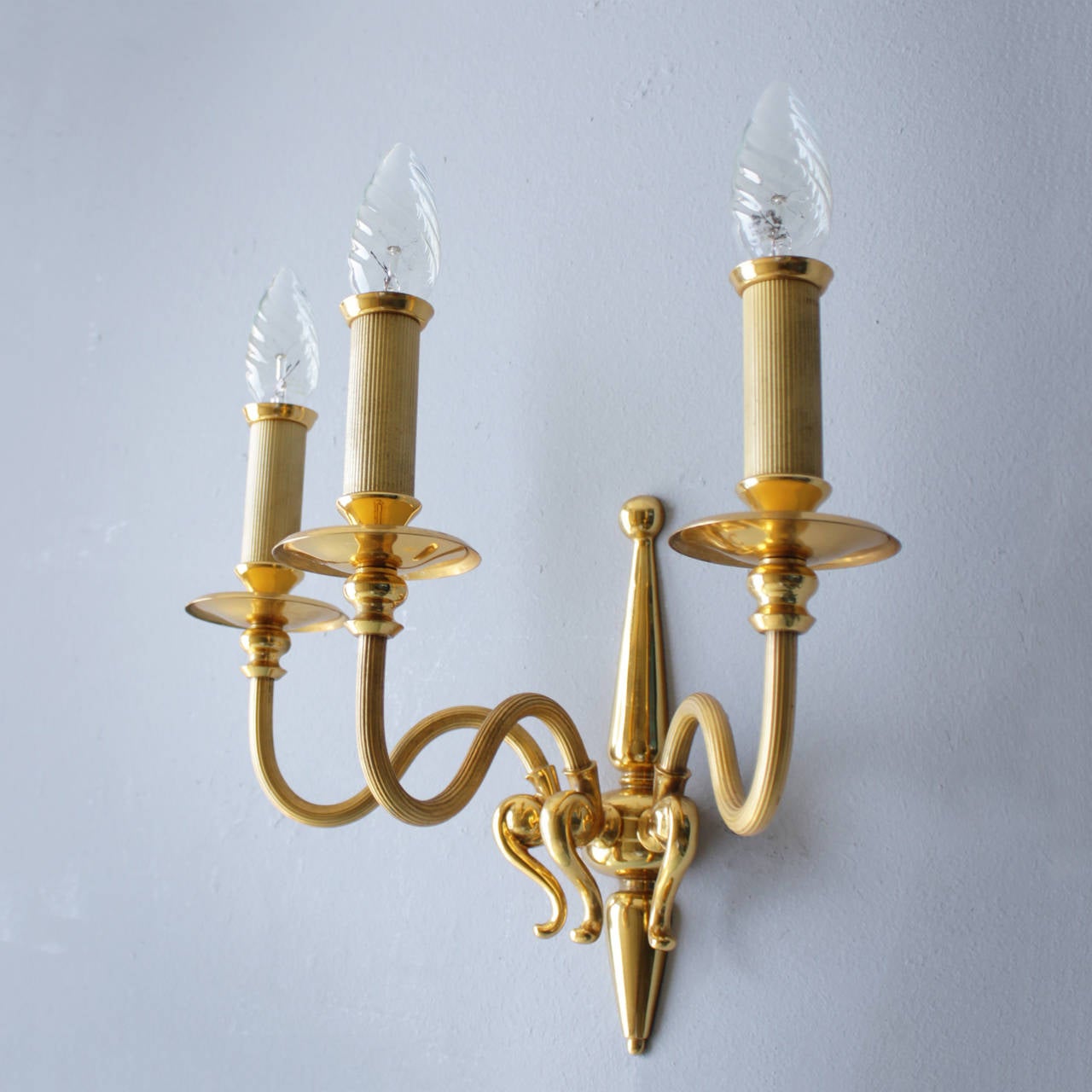 Pair of Signed Lumi Milano Gold-Plated Sconces For Sale 5