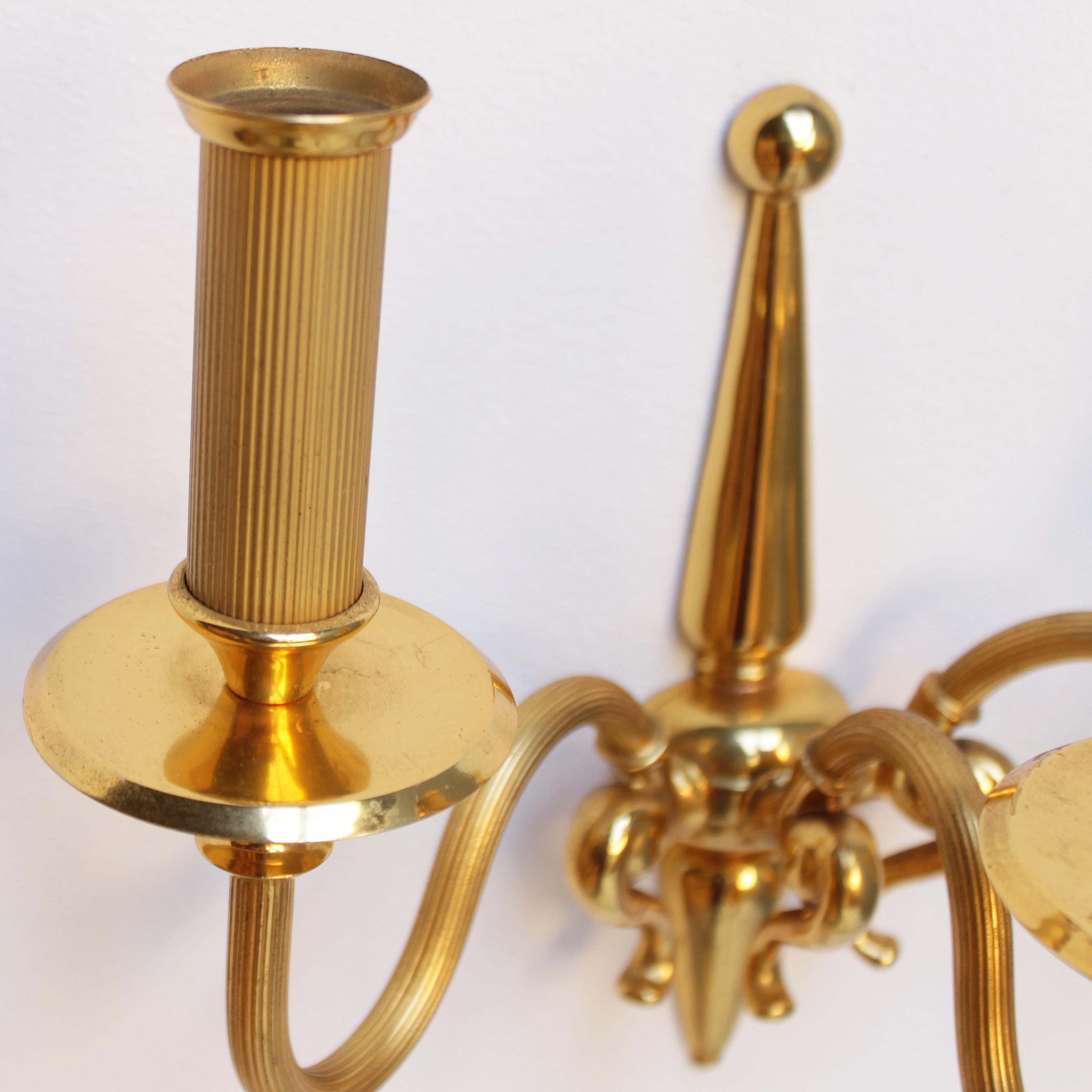 Pair of Signed Lumi Milano Gold-Plated Sconces For Sale 8