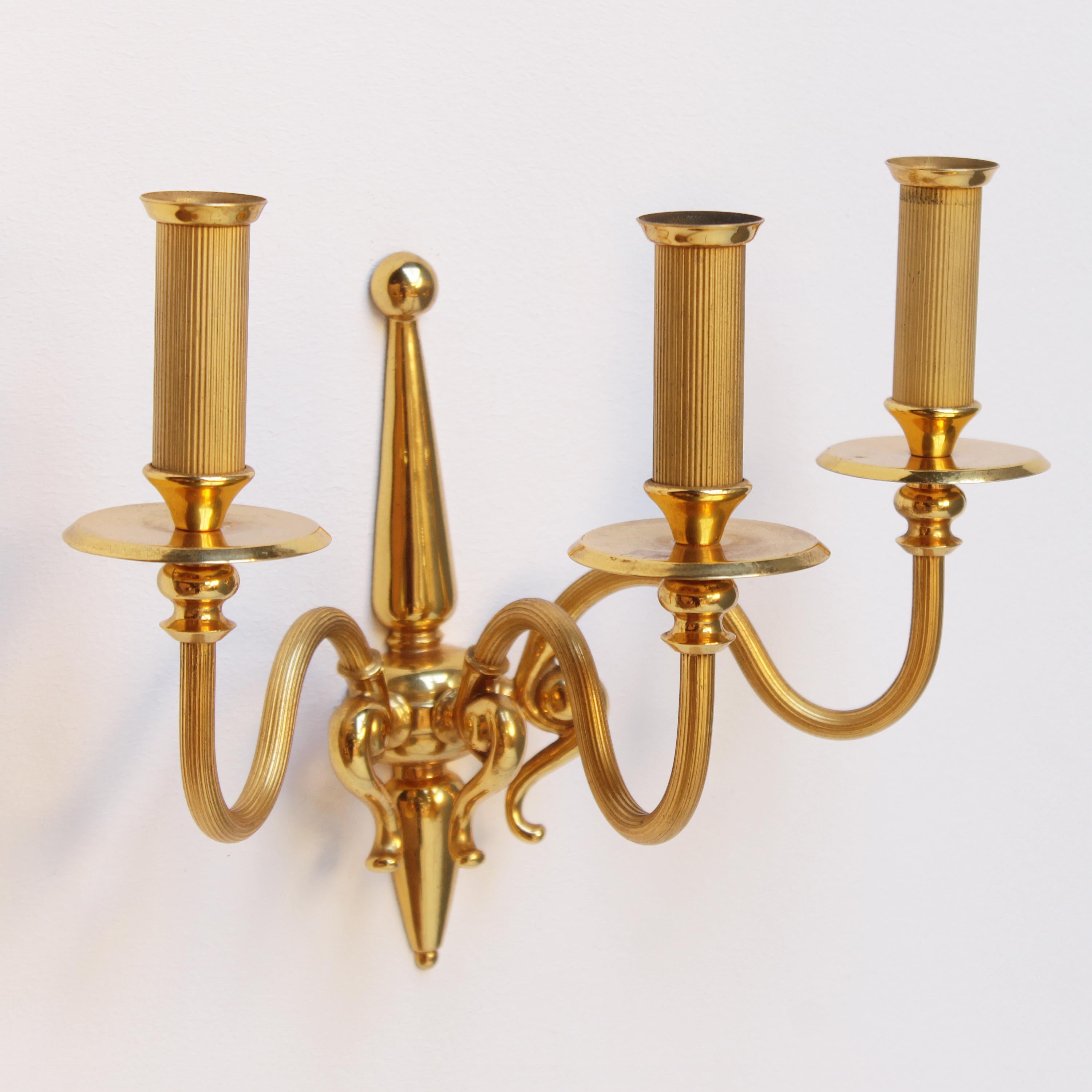 Pair of Signed Lumi Milano Gold-Plated Sconces For Sale 10