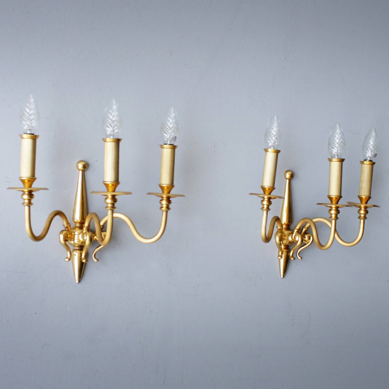 Italian Pair of Signed Lumi Milano Gold-Plated Sconces For Sale