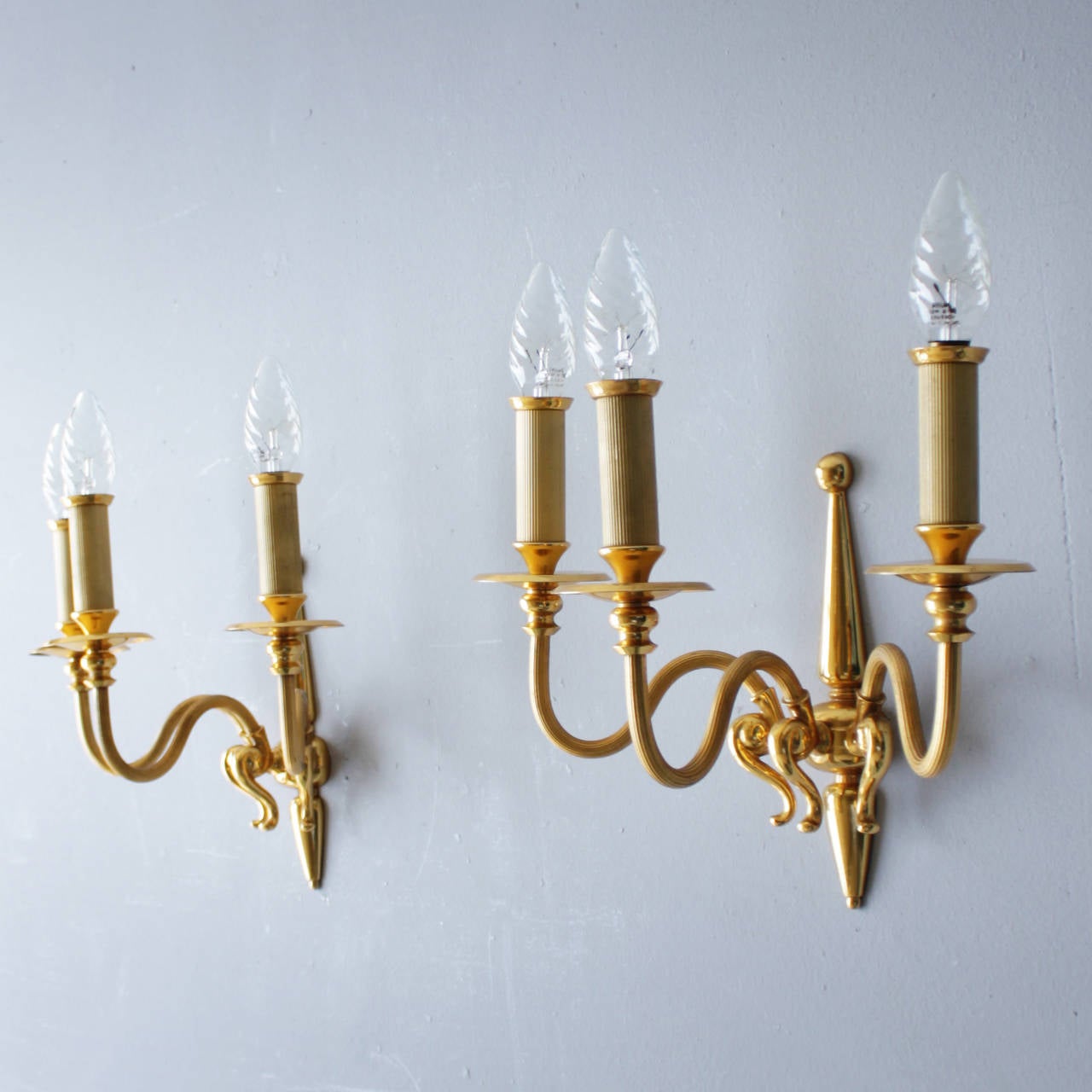 Pair of Signed Lumi Milano Gold-Plated Sconces For Sale 1