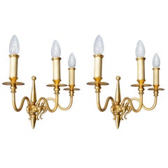 Pair of Signed Lumi Milano Gold-Plated Sconces
