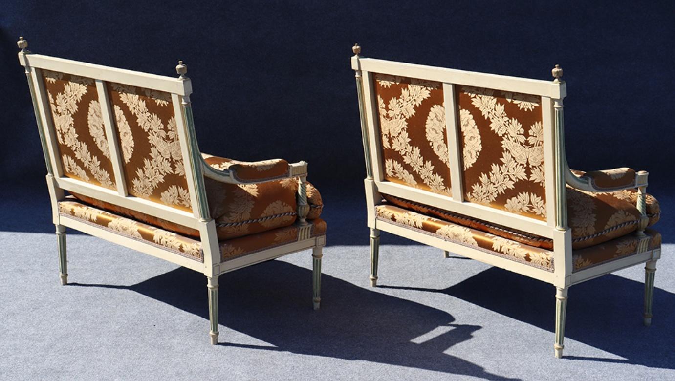 19th Century Pair of Signed Maison Jansen Paint Decorated Louis XVI Style Settees Sofas