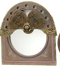 Pair of Signed Marc Sijan Ceramic Sculptural Mirrors, Architectural Art Nouveau
