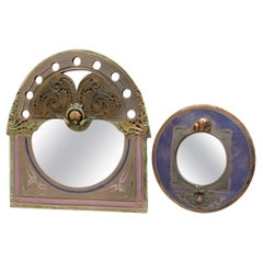 Pair of Signed Marc Sijan Ceramic Sculptural Mirrors, Architectural Art Nouveau