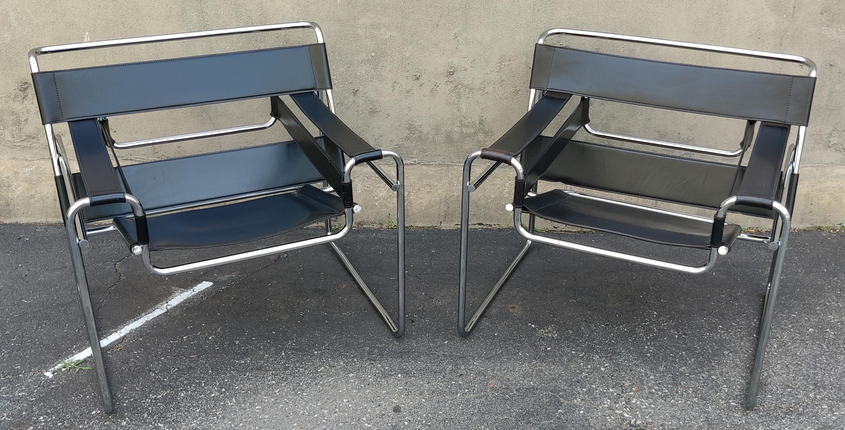 Bauhaus Pair of Signed Marcel Breuer Wassily Lounge Chairs Stendig Made in Finland 1970s