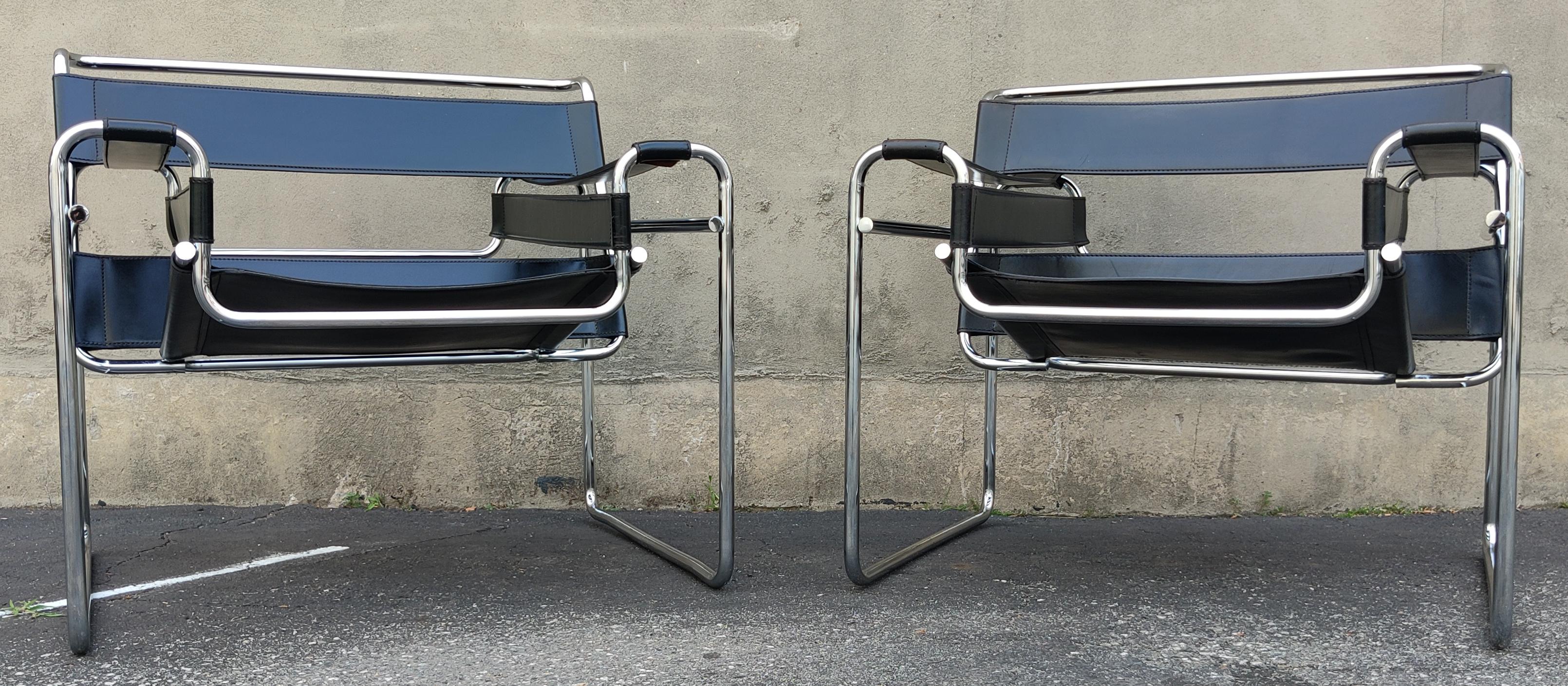 Polychromed Pair of Signed Marcel Breuer Wassily Lounge Chairs Stendig Made in Finland 1970s