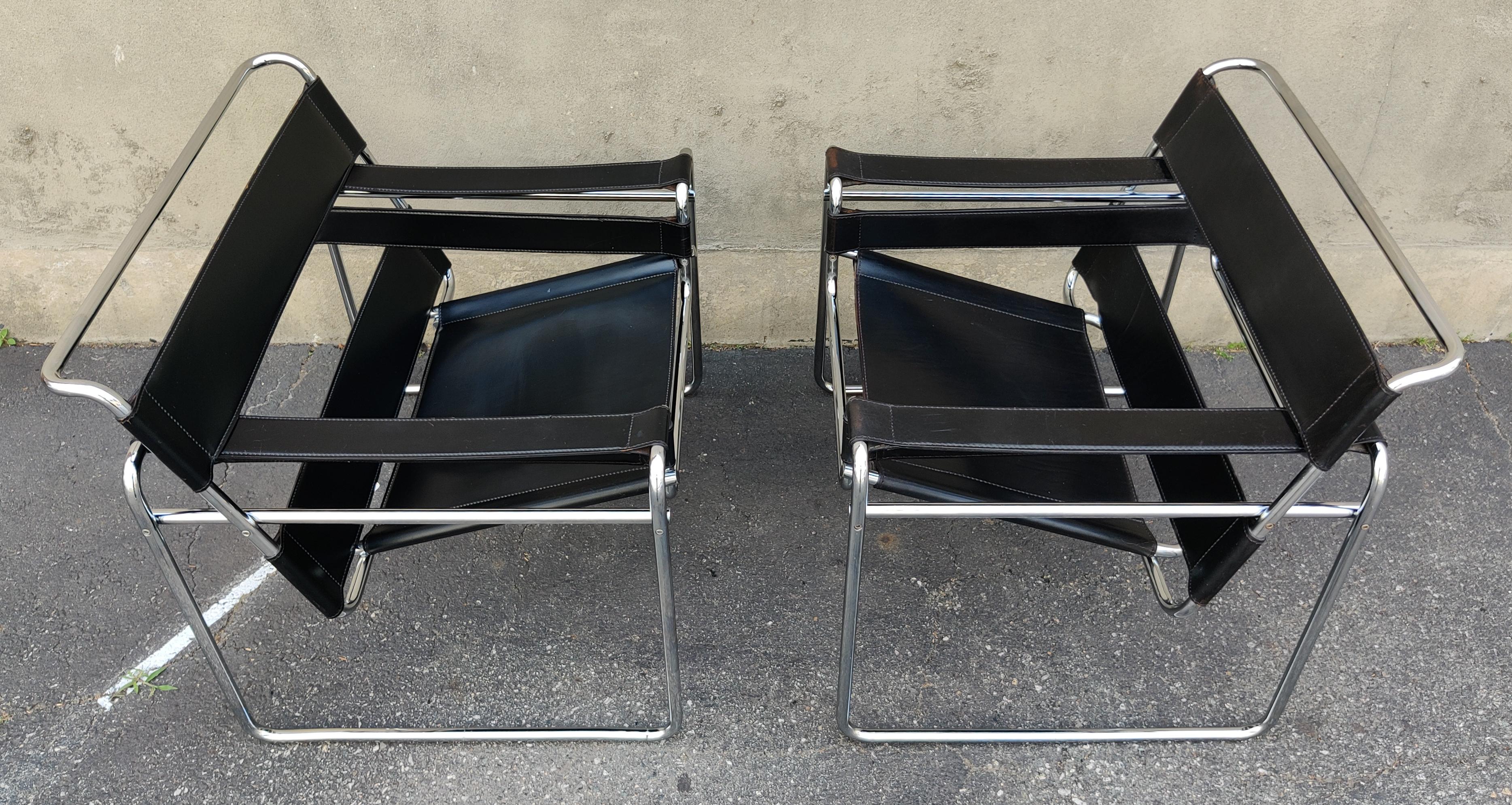 Steel Pair of Signed Marcel Breuer Wassily Lounge Chairs Stendig Made in Finland 1970s