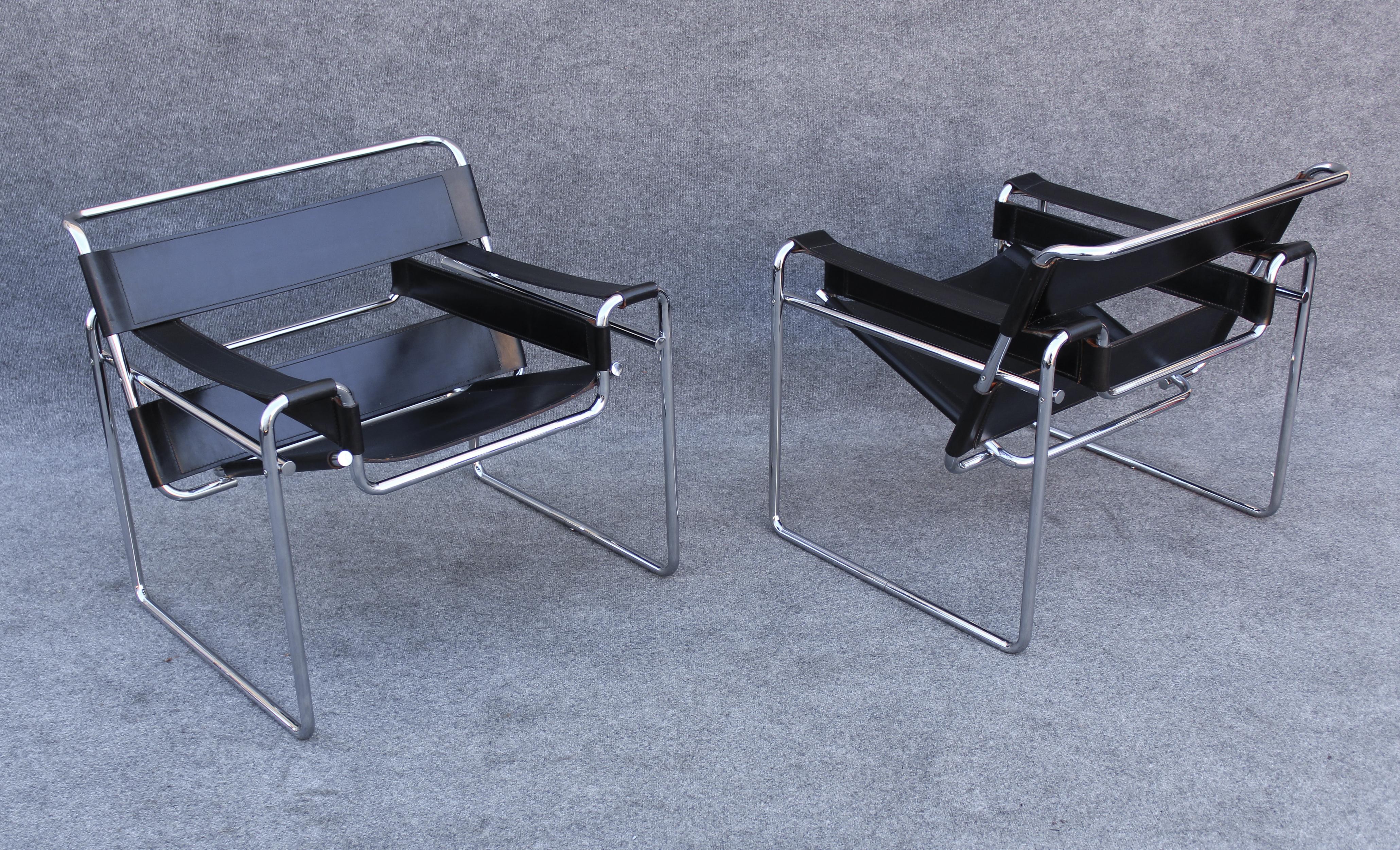 Paire de chaises longues Wassily signées Marcel Breuer Stendig fabriquées en Italie dans les années 1960 en vente 5
