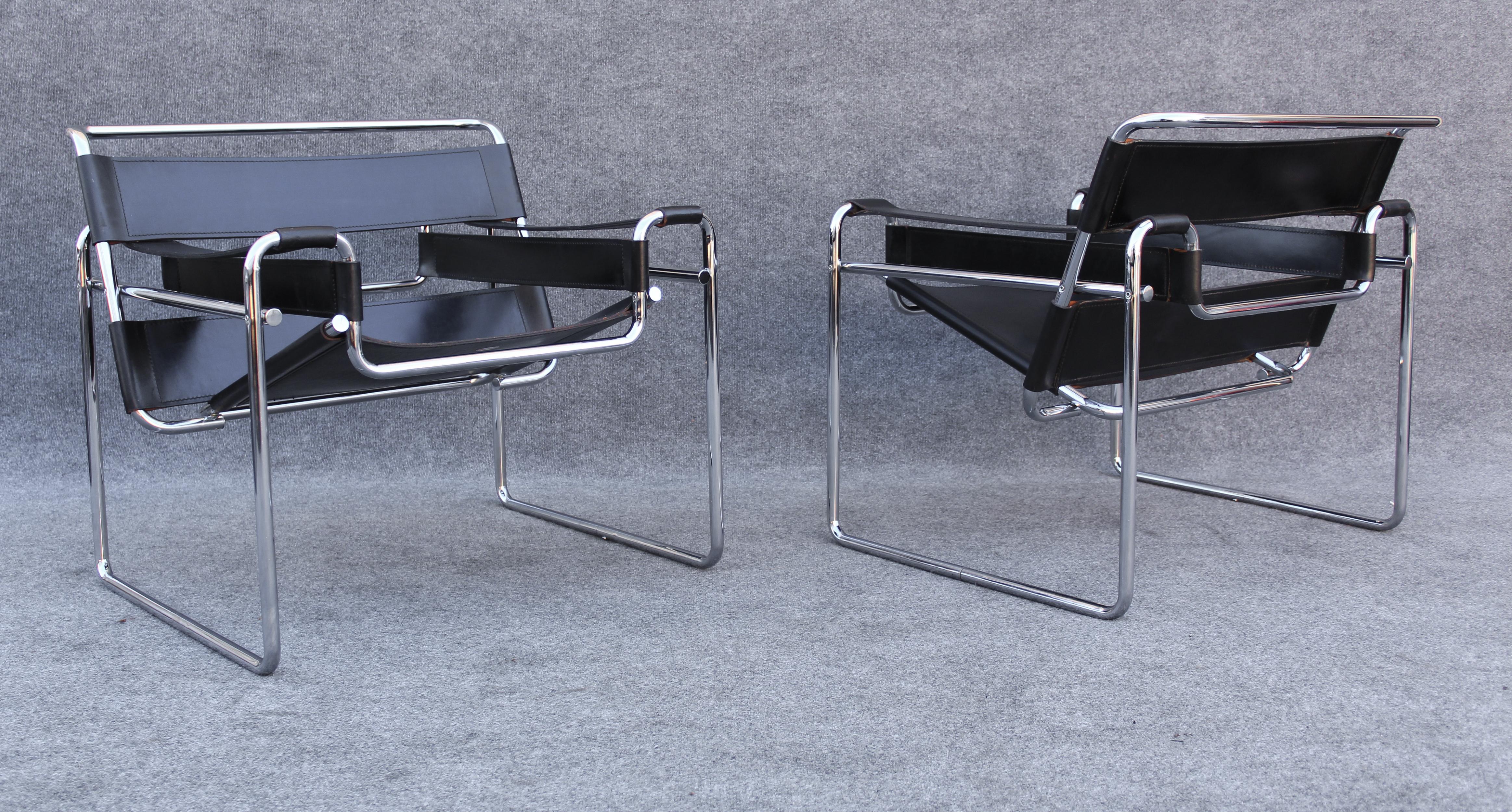 Paire de chaises longues Wassily signées Marcel Breuer Stendig fabriquées en Italie dans les années 1960 en vente 6