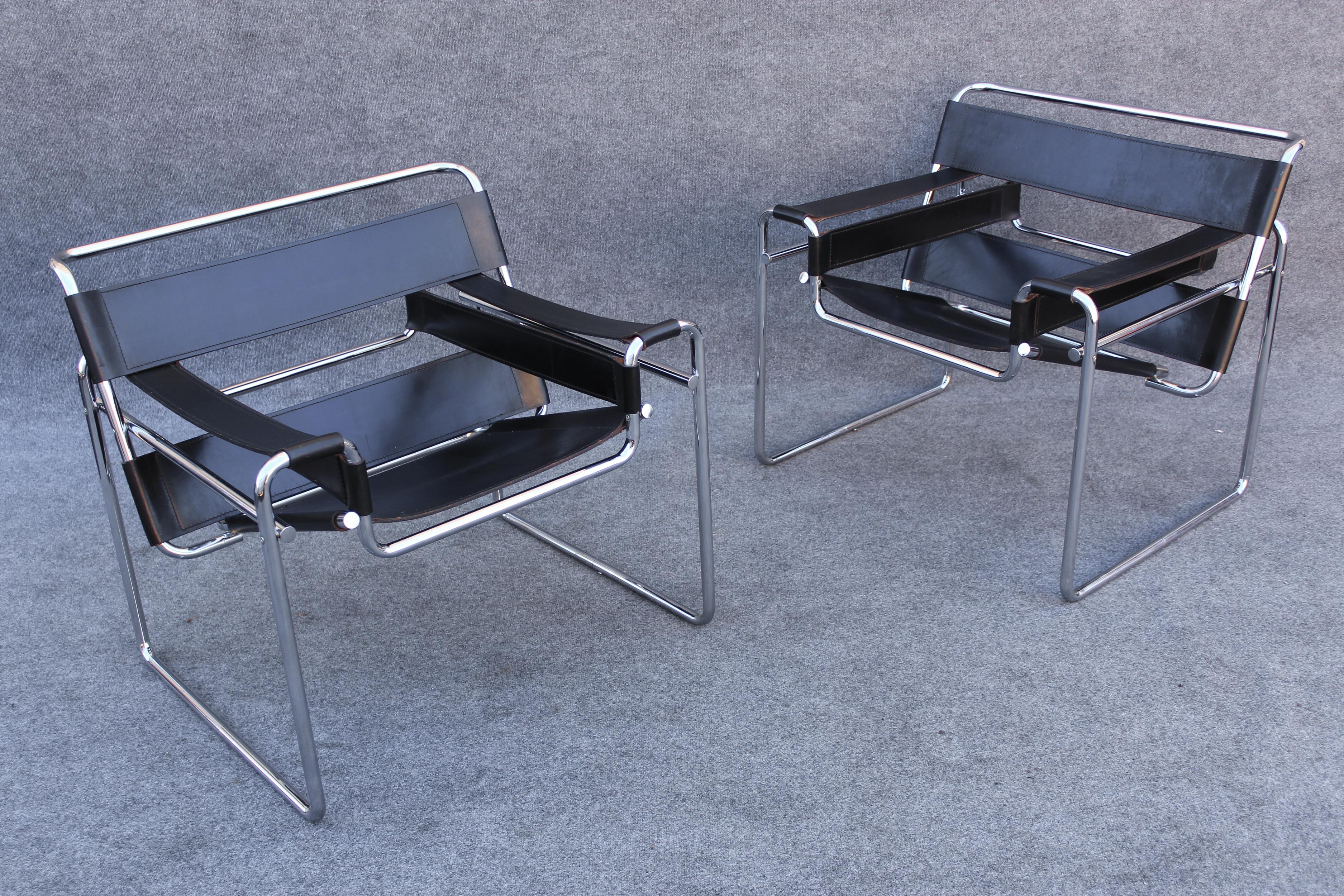 Paire de chaises longues Wassily signées Marcel Breuer Stendig fabriquées en Italie dans les années 1960 en vente 7
