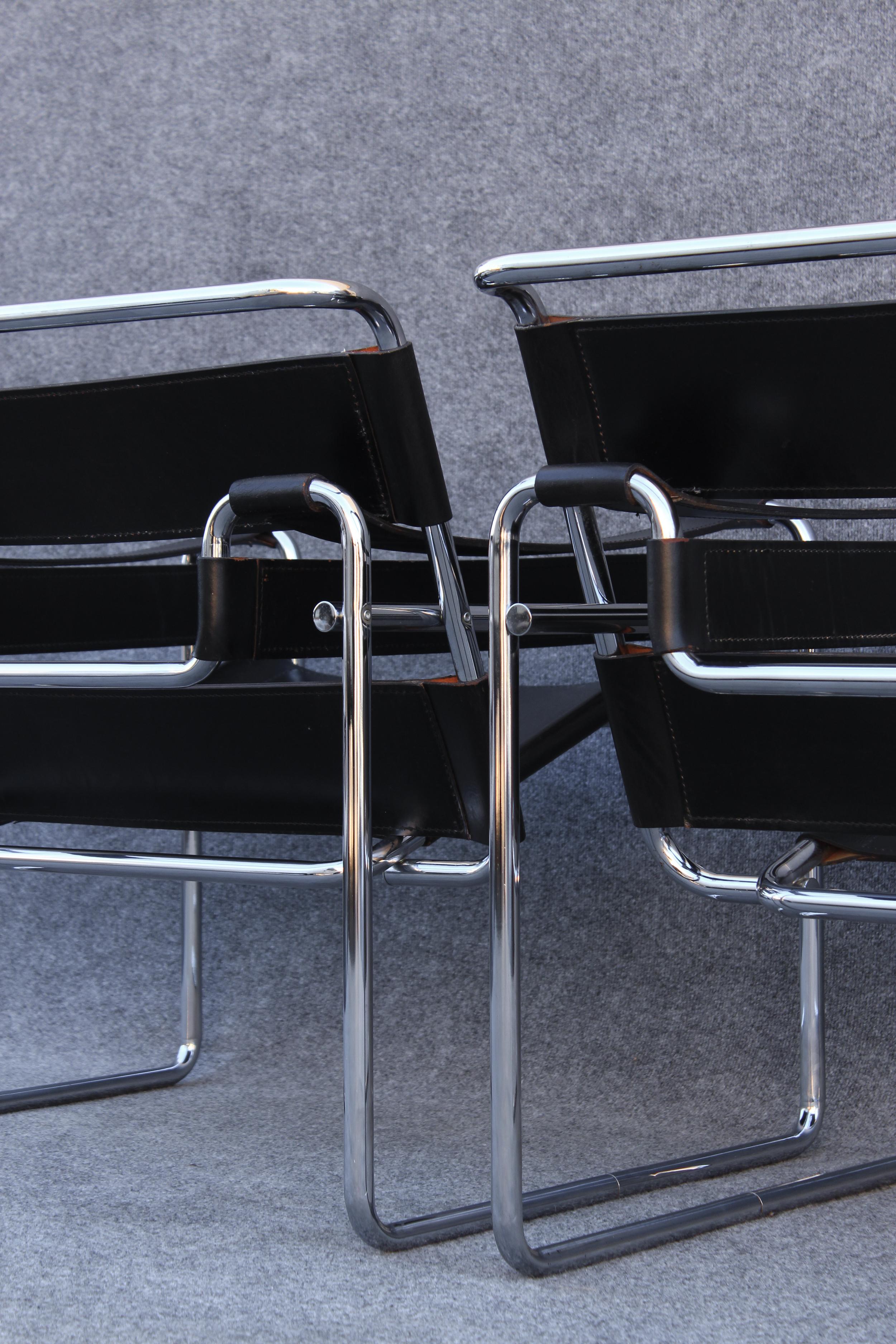 Paire de chaises longues Wassily signées Marcel Breuer Stendig fabriquées en Italie dans les années 1960 en vente 9