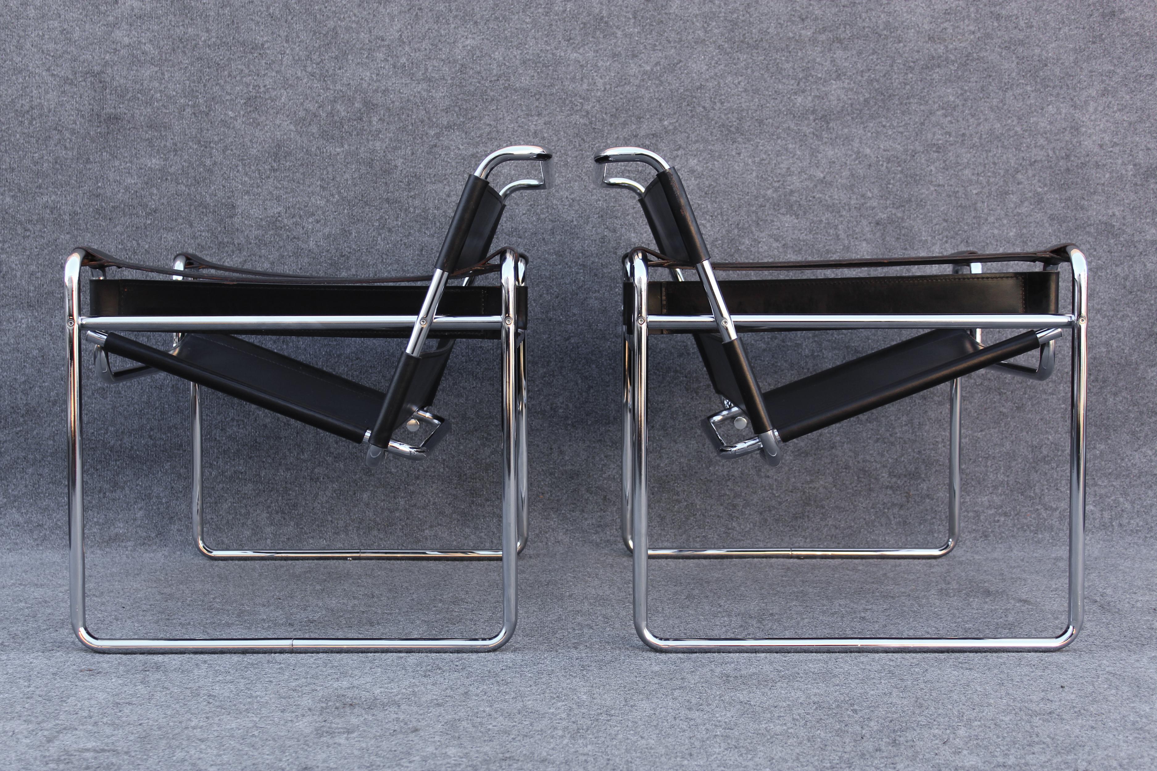 Paire de chaises longues Wassily signées Marcel Breuer Stendig fabriquées en Italie dans les années 1960 en vente 1
