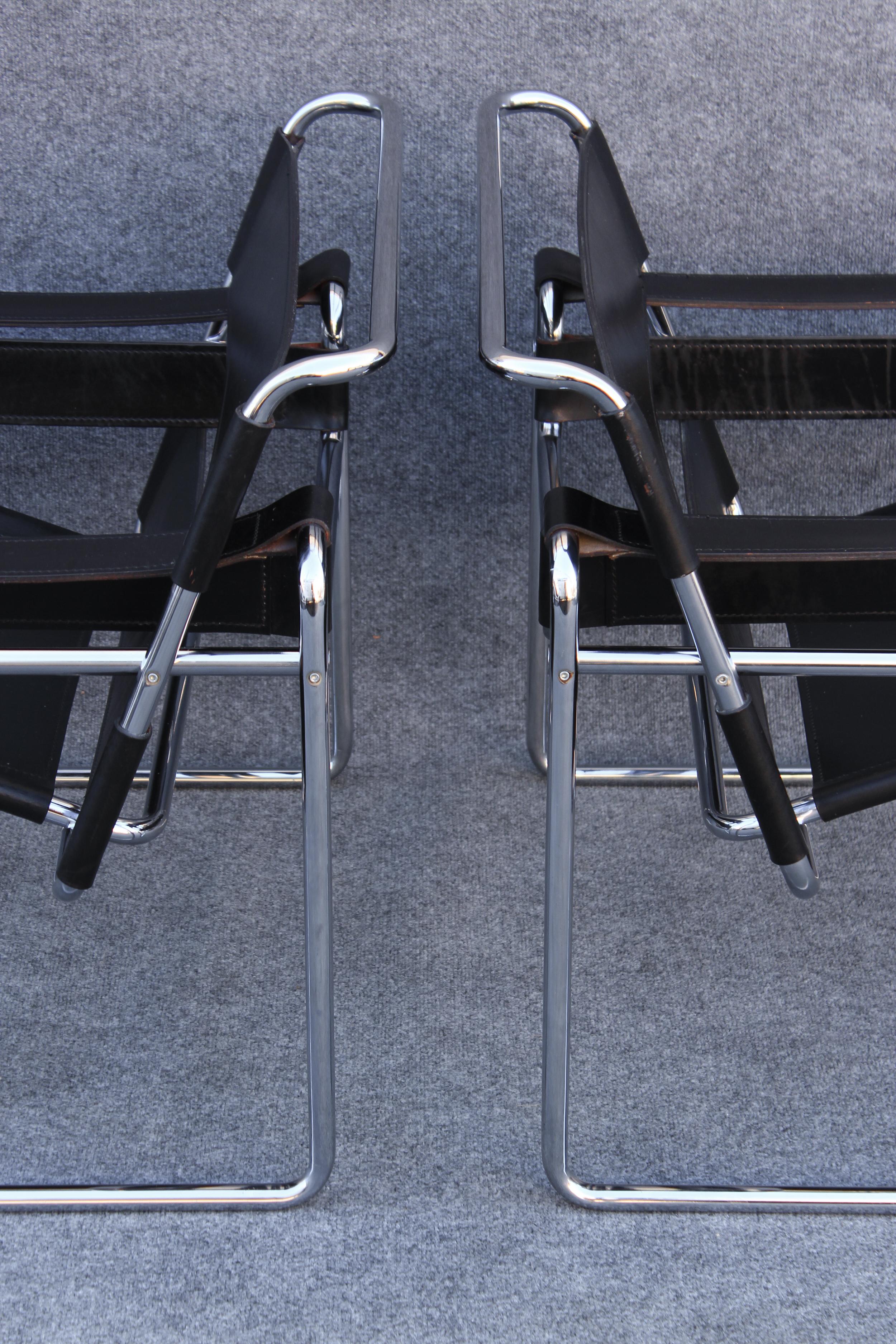 Paire de chaises longues Wassily signées Marcel Breuer Stendig fabriquées en Italie dans les années 1960 en vente 2