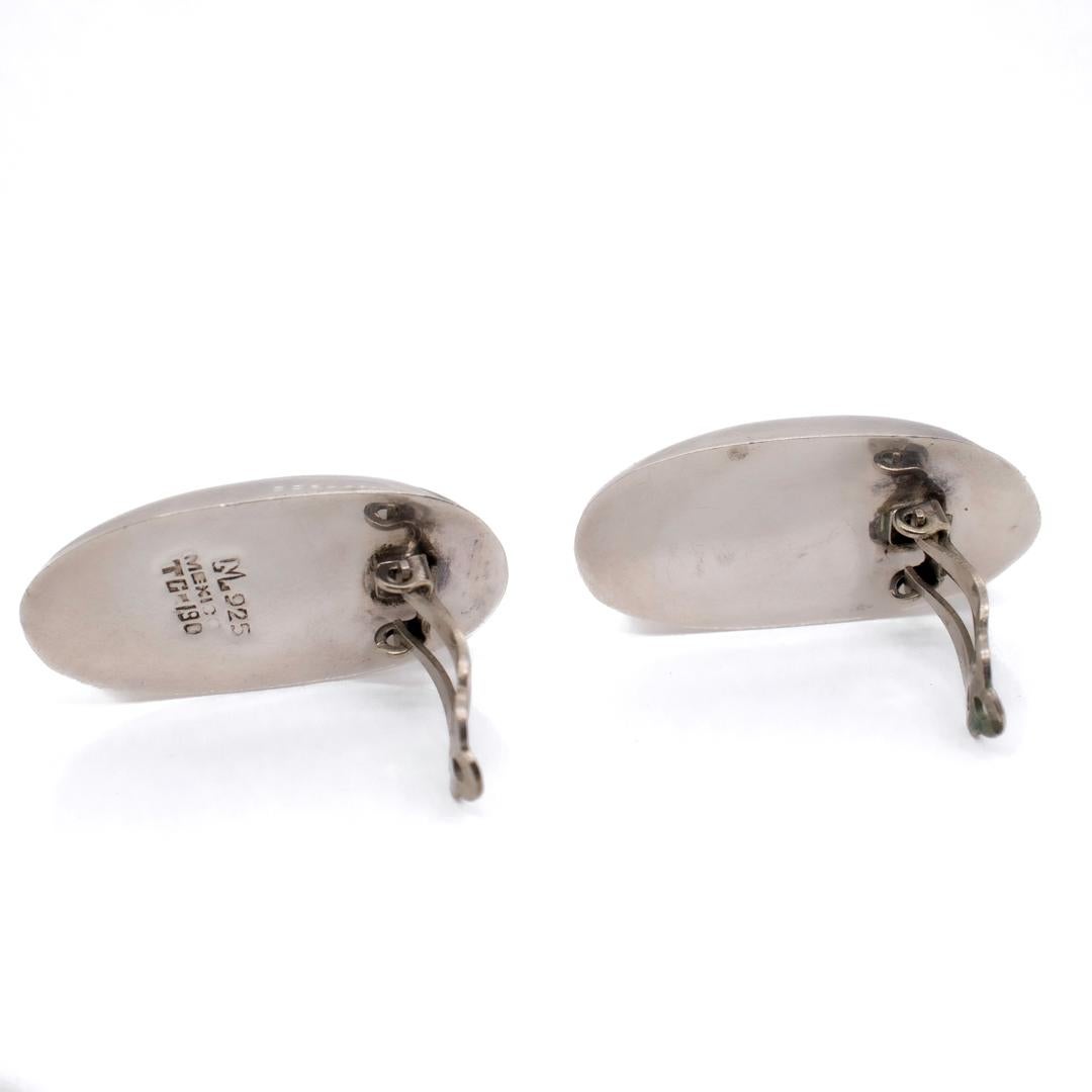 Paar signierte mexikanische Sterling Silber & zurück Emaille Clip Ohrringe 4