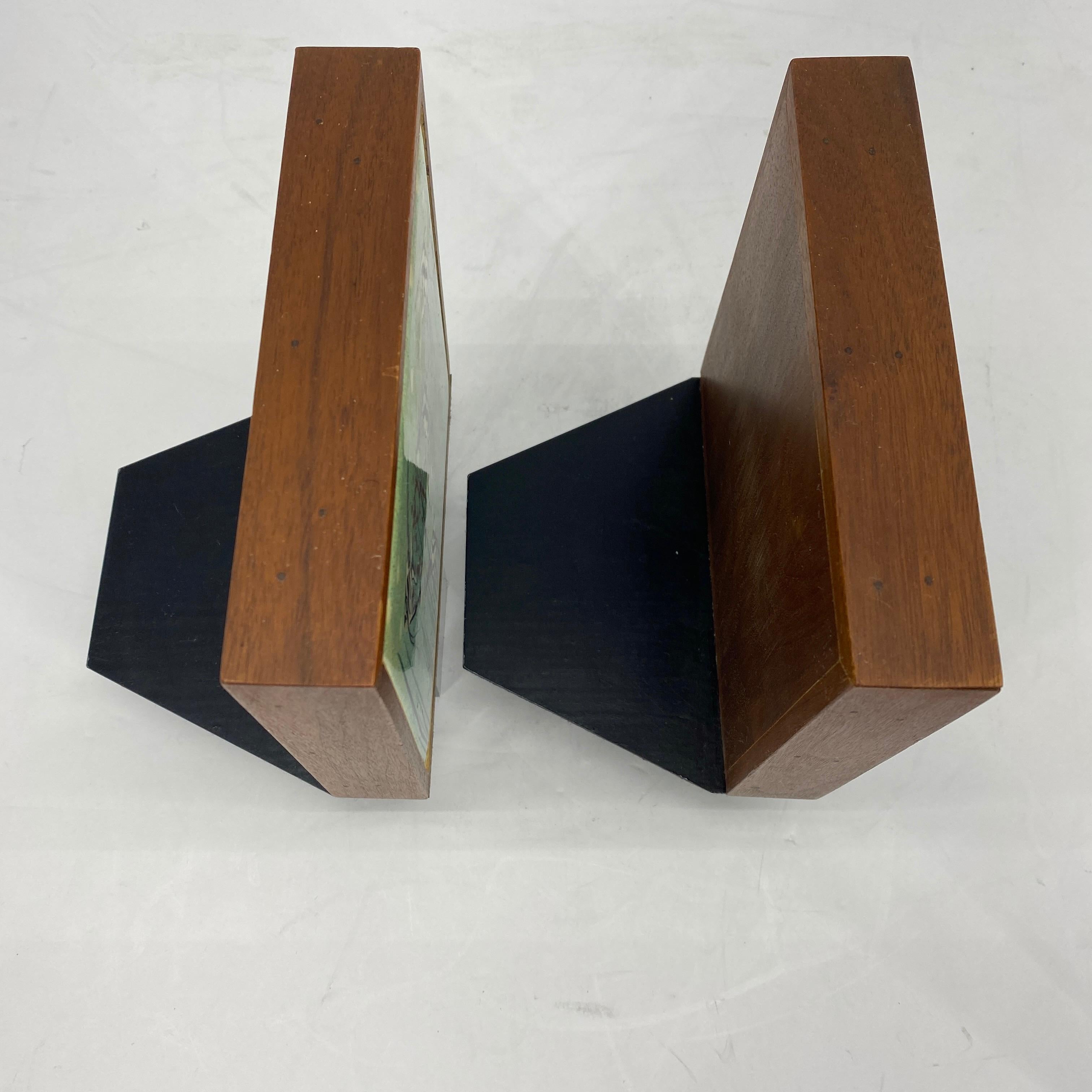 Pair of Signed Mid-Century Modern Walnut and Tile Book Ends 8