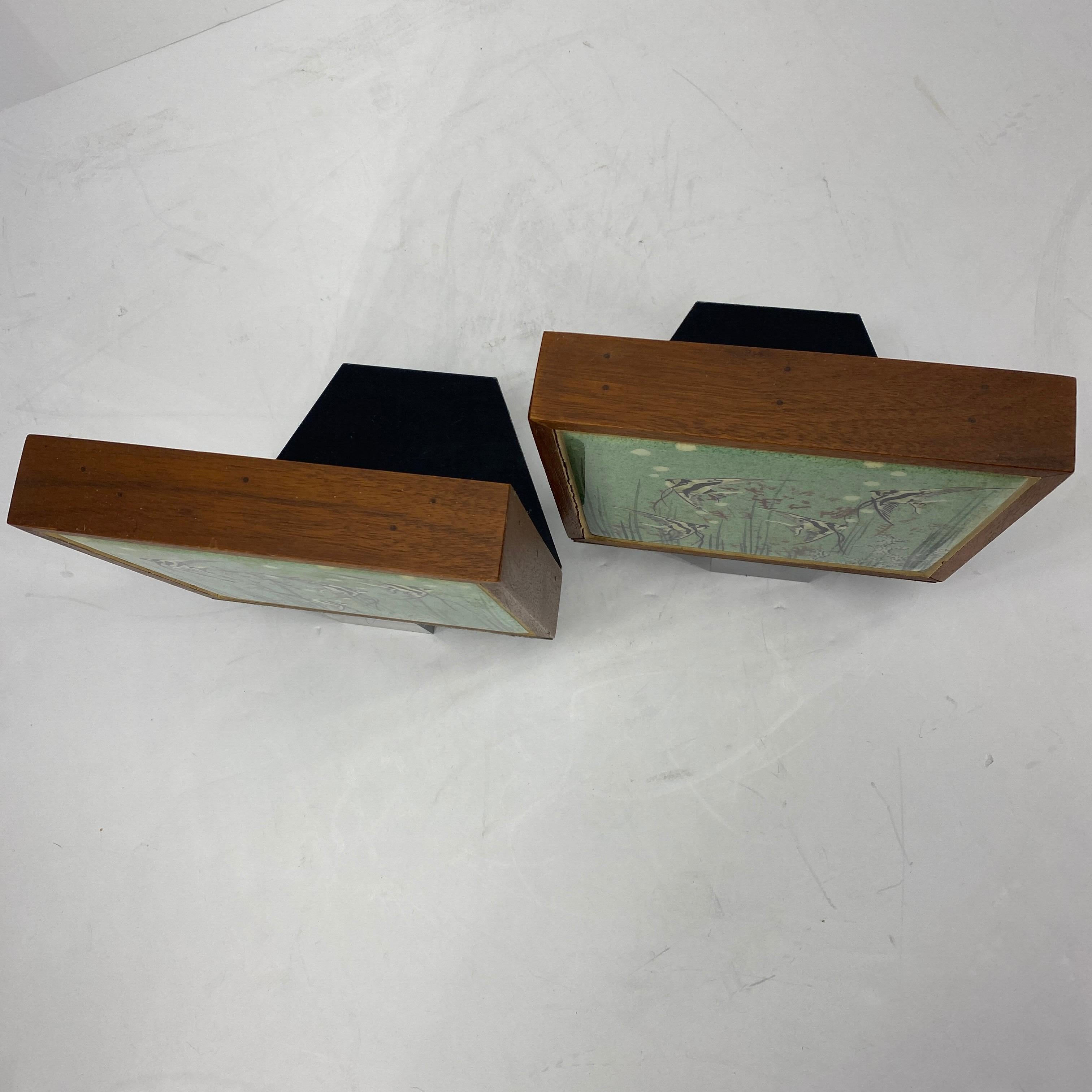 Pair of Signed Mid-Century Modern Walnut and Tile Book Ends 4
