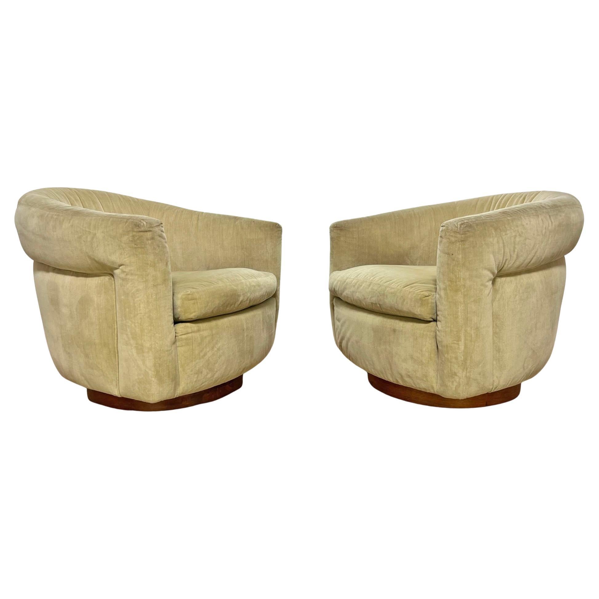 Pair of Signed Milo Baughman for Thayer Coggin Swivel Tub Chairs Ca. 1970s