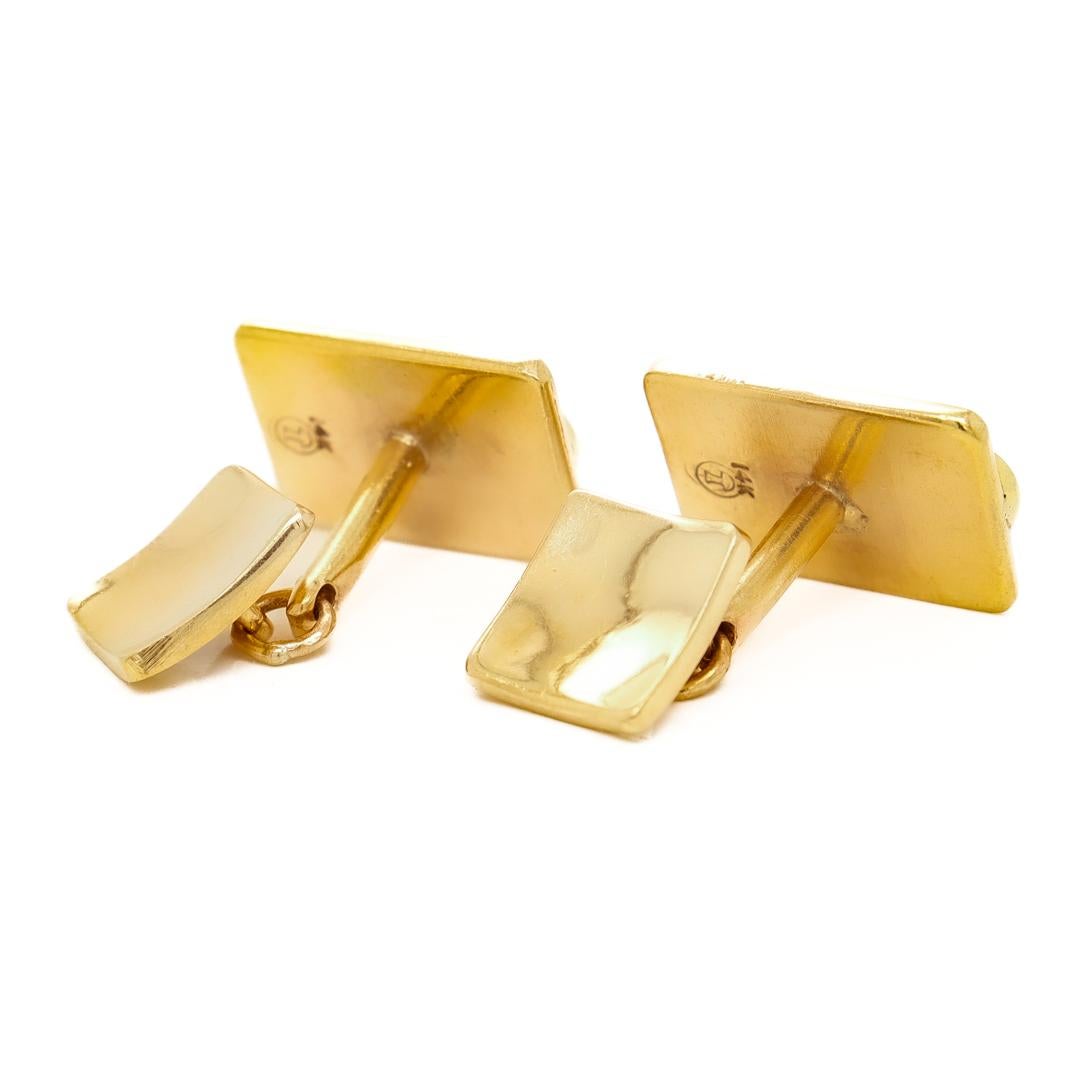 Pair of Signed Modernist Sam Kramer 14k Yellow Gold & Lapis Cabochon Cufflinks For Sale 7