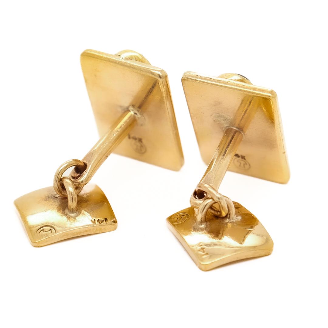Pair of Signed Modernist Sam Kramer 14k Yellow Gold & Lapis Cabochon Cufflinks For Sale 9