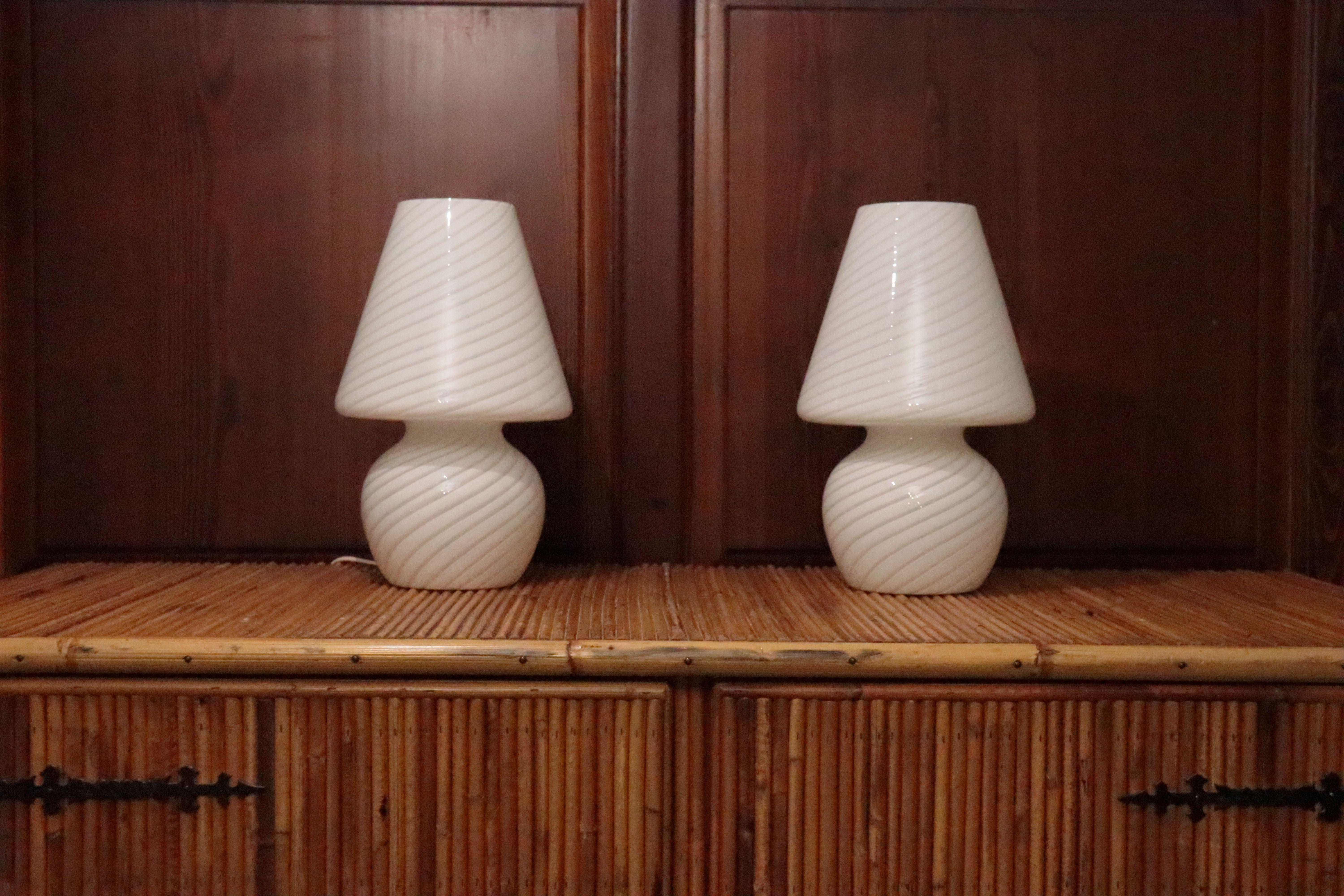 Italian Pair Of Signed Murano Glass Lamps For Sale