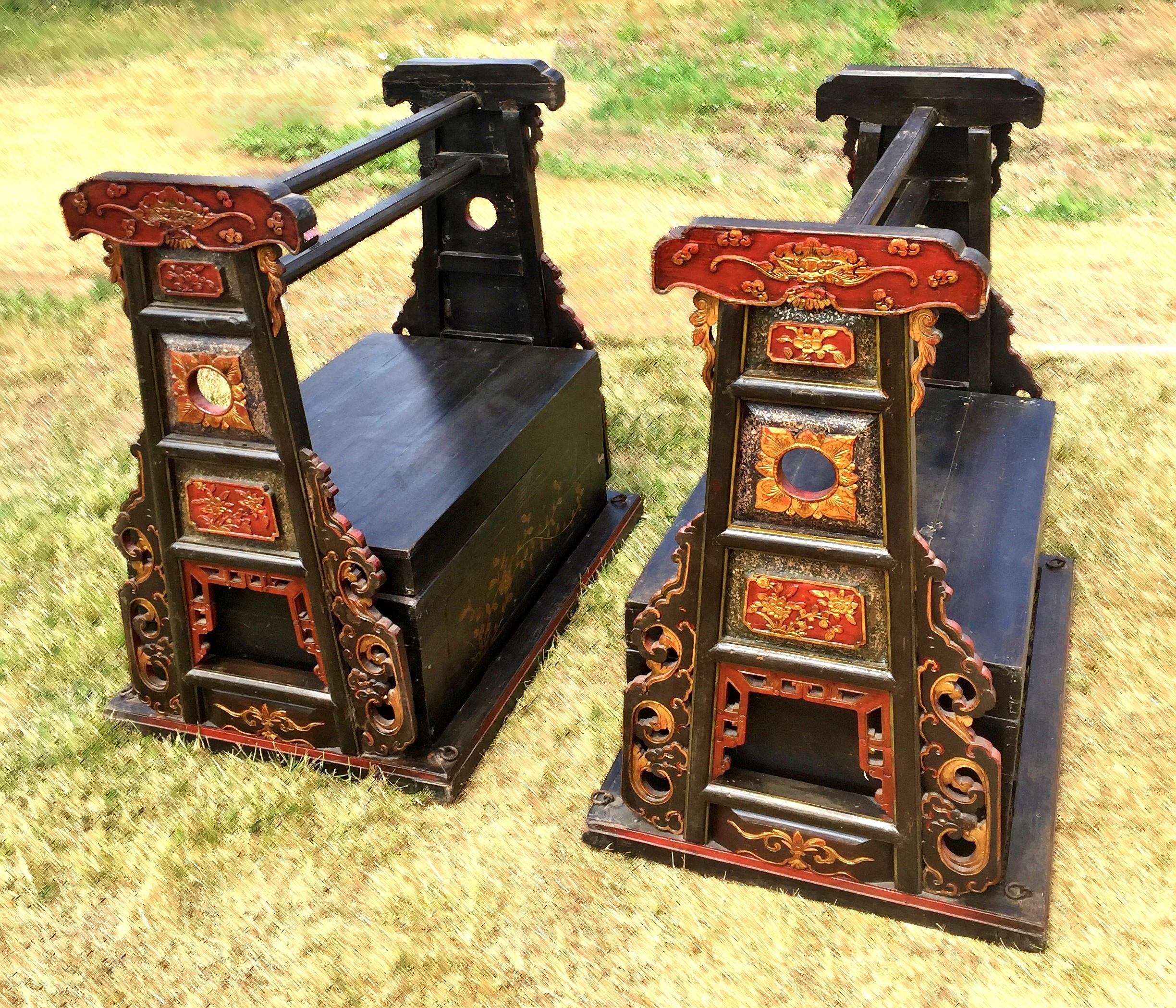 Hand-Carved Pair of Signed Ornate Chinese Wedding Baskets  For Sale