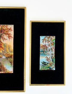 Pair of signed P. Bonnet Limoges Enamel Landscape paintings on Velvet Background