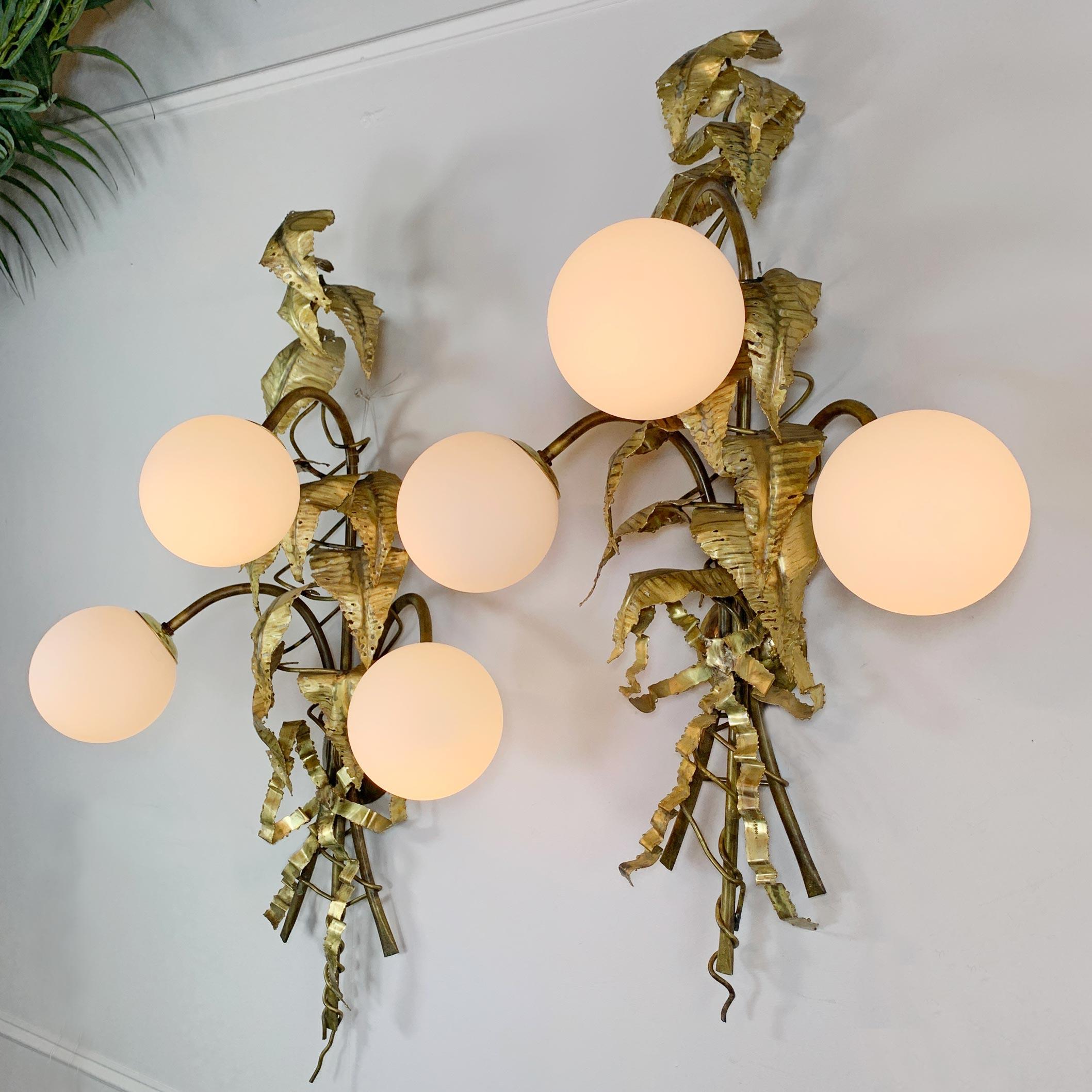 Signed P. Mas Rossi Naturalistic Gold Leaf Wall Lights For Sale 5