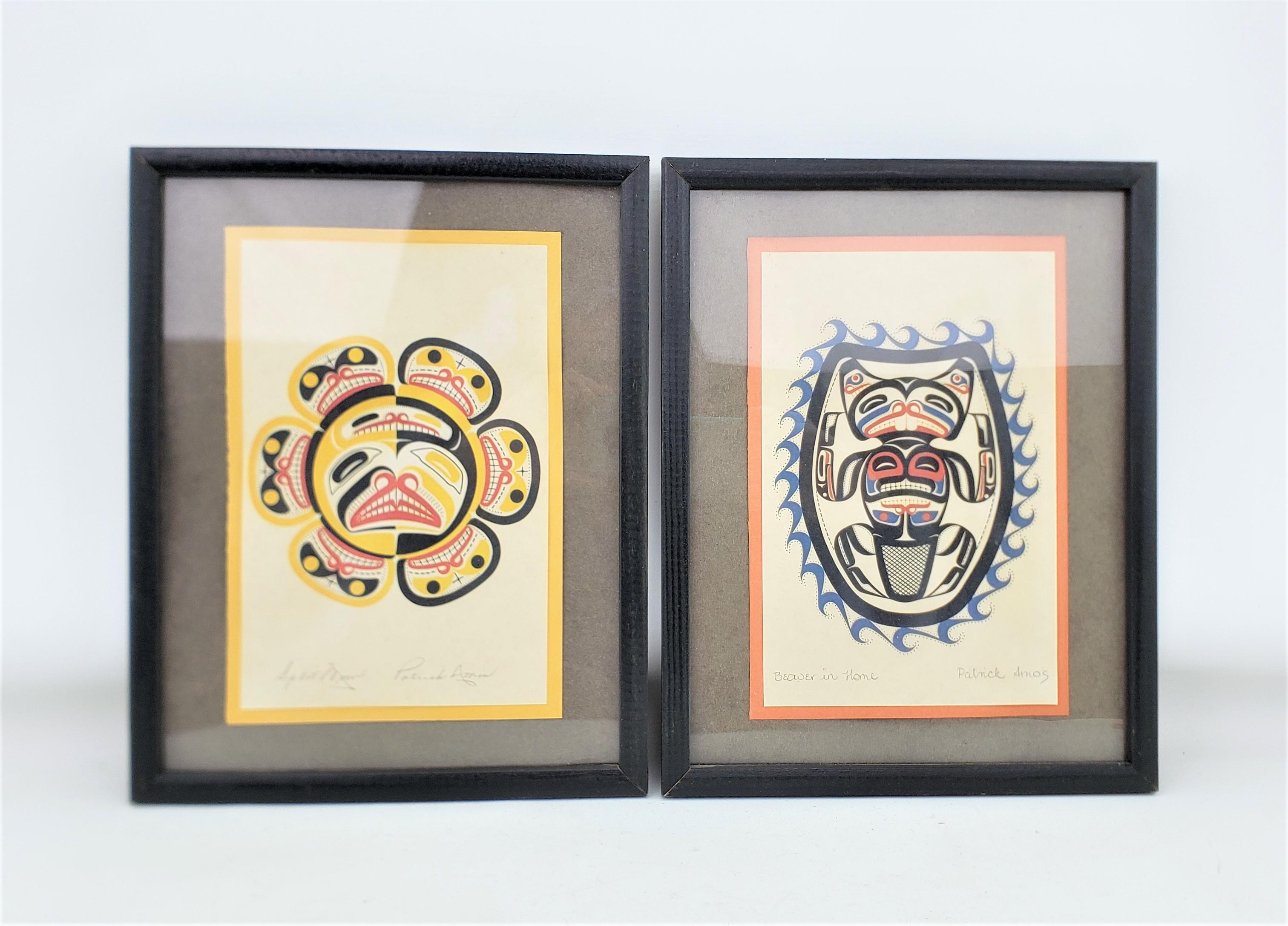 This pair of framed prints were done by the well known Indigenous artist Patrick Amos of Nootka, British Columbia Canada in his signature West Coast Haida style. Each of the prints is titled 