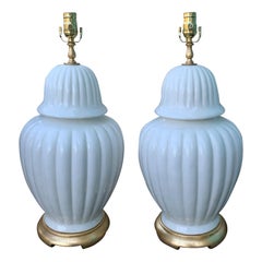 Pair of Signed Paul Hanson Mid-20th Century Italian Porcelain Ginger Jar Lamps