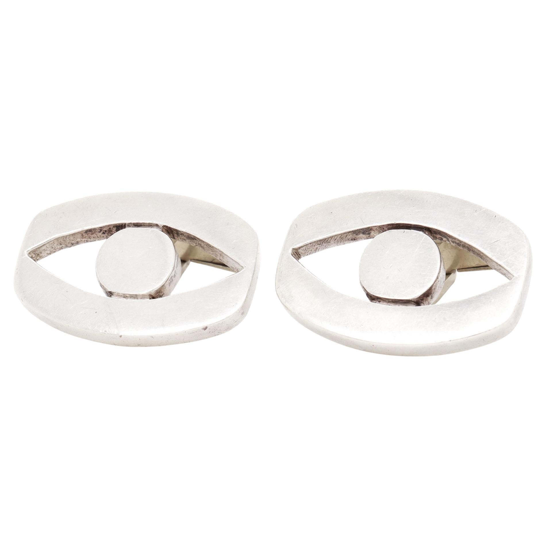 Paar signierte Pedro Castillo mexikanische Modernist Sterling Silber 'Auge' Manschettenknöpfe
