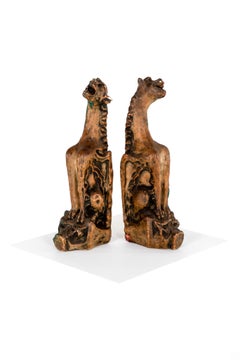 Pair of Signed Plaster Drargon Gargoyles