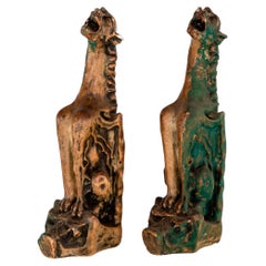 Pair of Signed Plaster Drargon Gargoyles