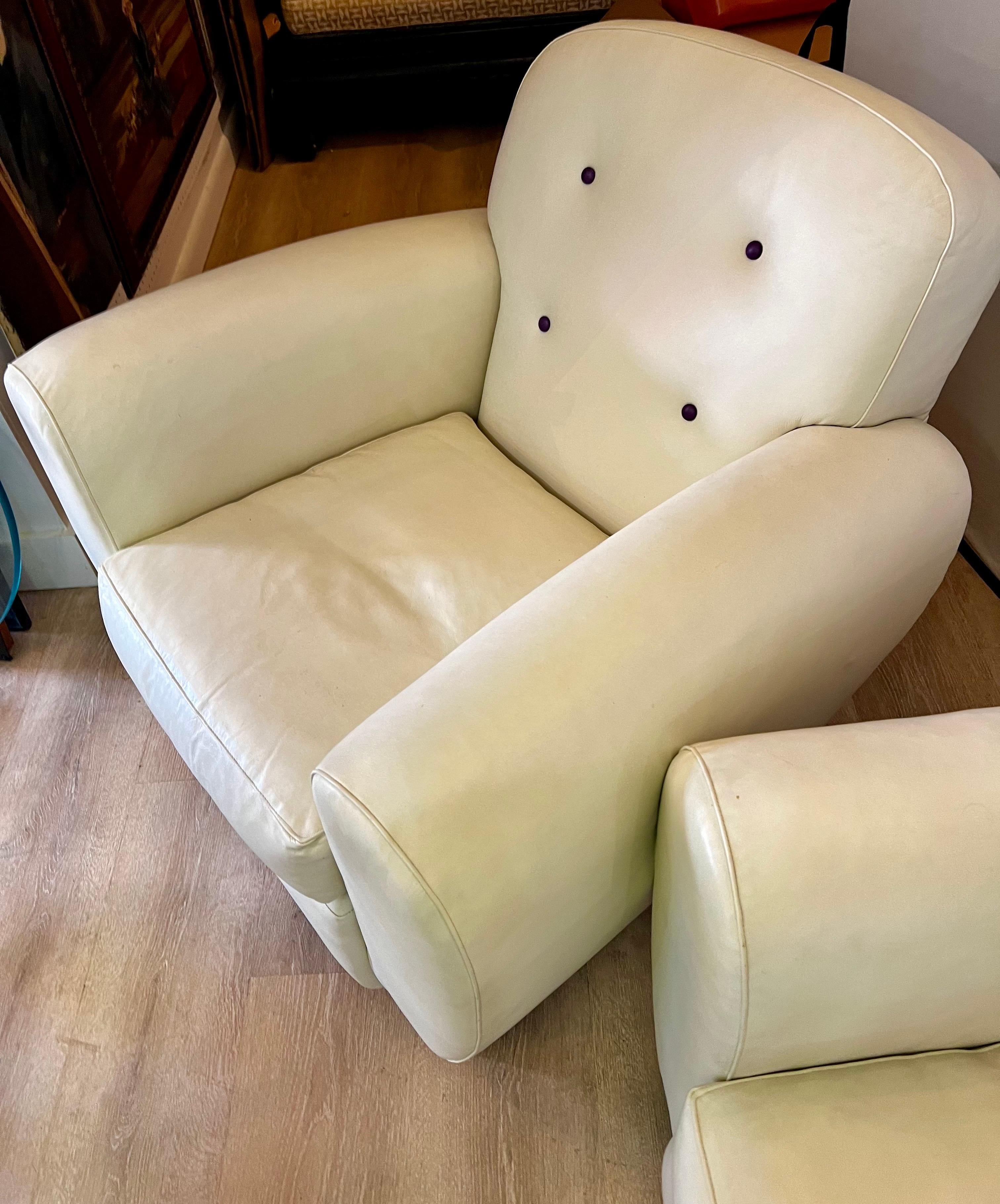 Pair of Signed Ralph Lauren Vintage Art Deco Leather Club Chairs For Sale 4