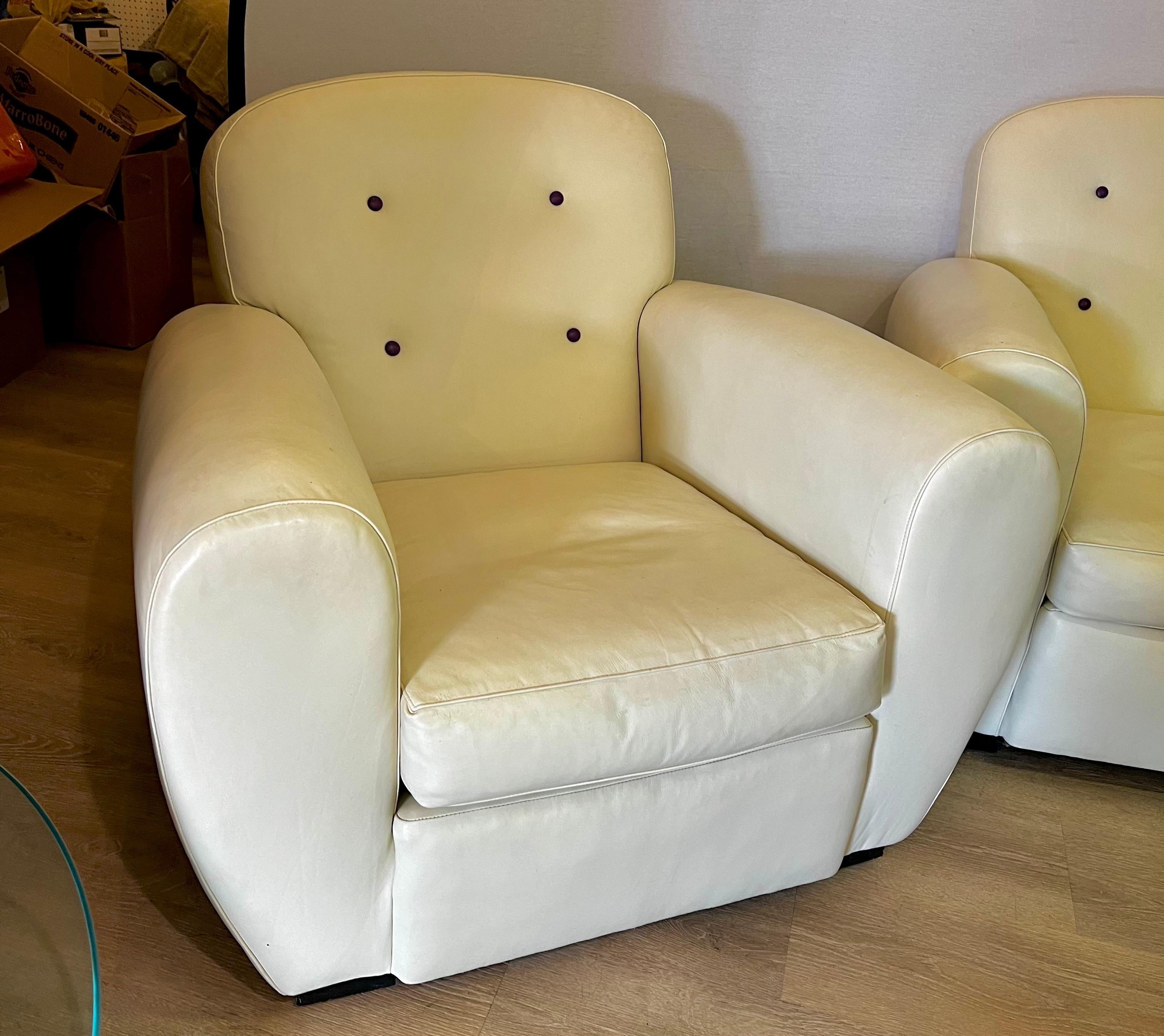 American Pair of Signed Ralph Lauren Vintage Art Deco Leather Club Chairs For Sale