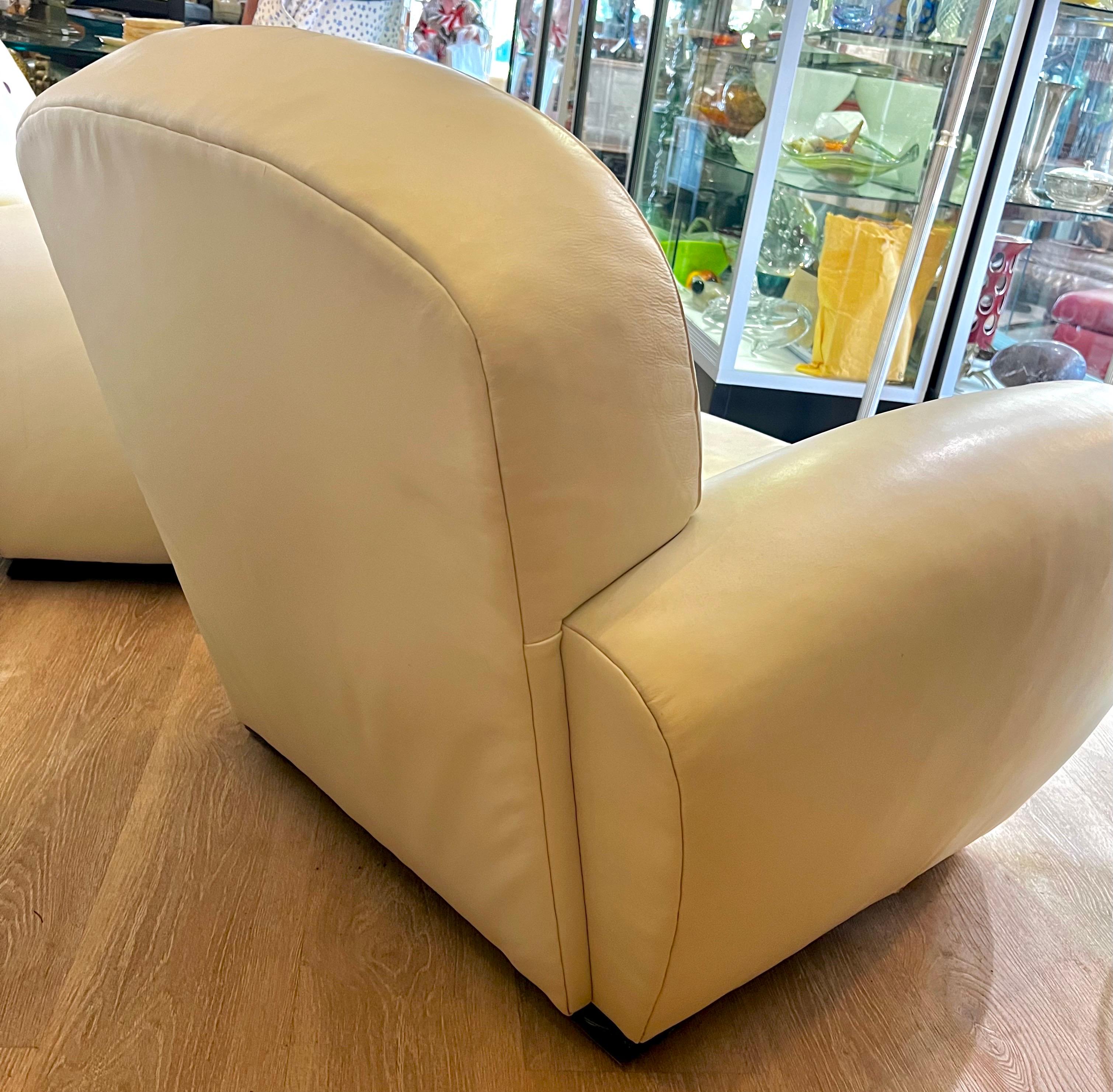 Pair of Signed Ralph Lauren Vintage Art Deco Leather Club Chairs For Sale 2