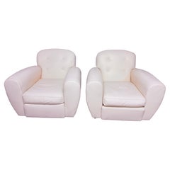 Pair of Signed Ralph Lauren Vintage Art Deco Leather Club Chairs