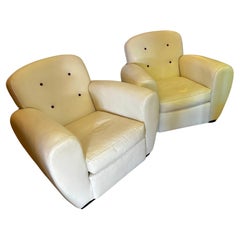 Pair of Signed Ralph Lauren Vintage Art Deco Leather Club Chairs