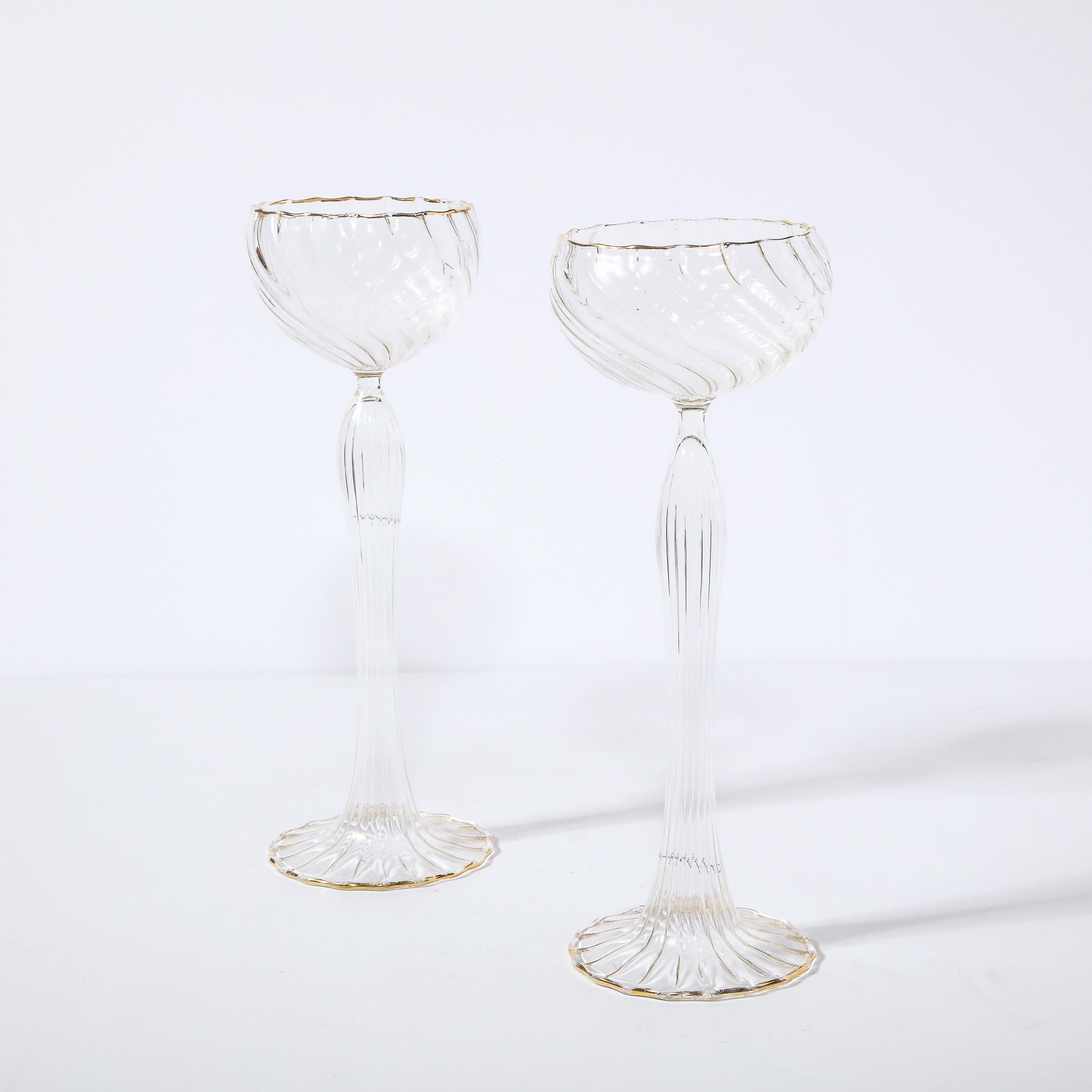 Paar signierte modernistische Renata Gandini-Kerzenleuchter aus klarem Glas und 24-karätigem Gold (Moderne) im Angebot