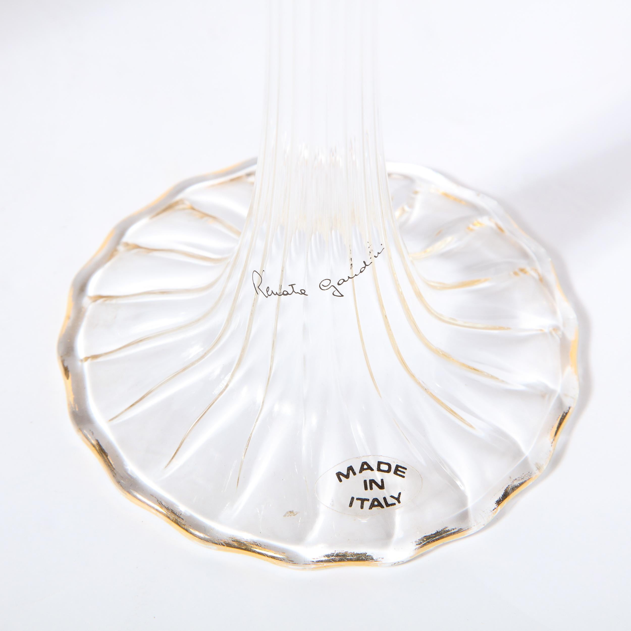 Paar signierte modernistische Renata Gandini-Kerzenleuchter aus klarem Glas und 24-karätigem Gold (Italienisch) im Angebot