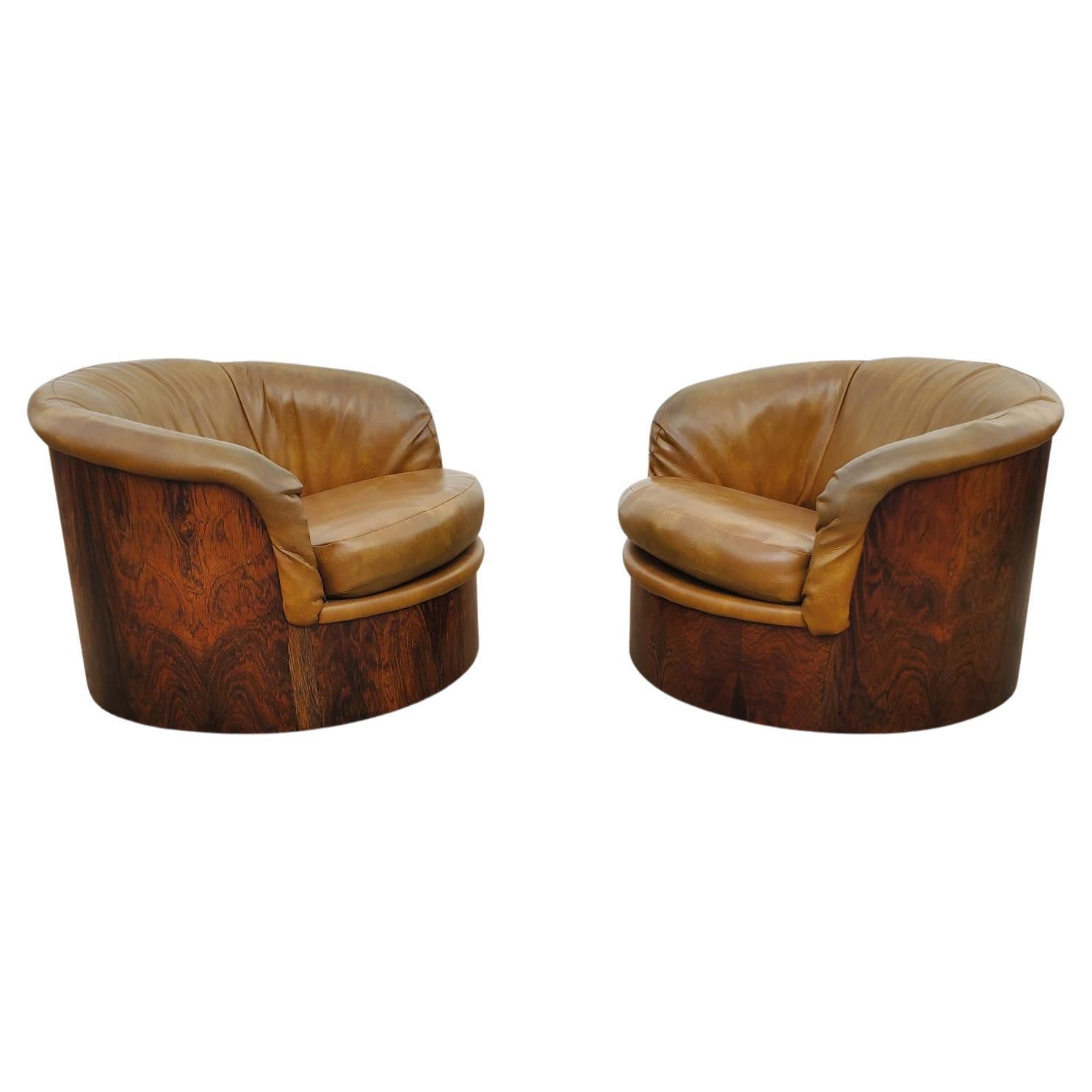 Pair of Signed Rosewood Plycraft Swivel Lounge Chairs  For Sale
