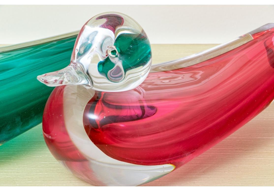 Mid-Century Modern Pair Of Signed S. Puccini Murano Glass Duck Vases For Sale