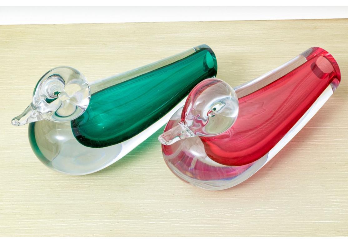 Italian Pair Of Signed S. Puccini Murano Glass Duck Vases For Sale